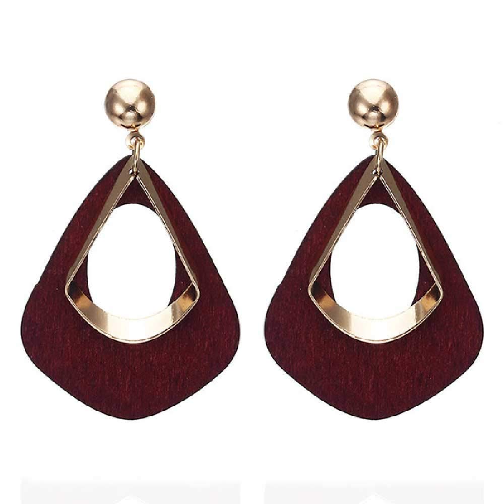 Natural Wooden Teardrop Earrings for Women - Lightweight Geometric Drop Dangle Earrings with Stainless Steel Stud - Handcrafted Ethnic Wood Jewelry - Perfect for Boho, Festival & Everyday Wear