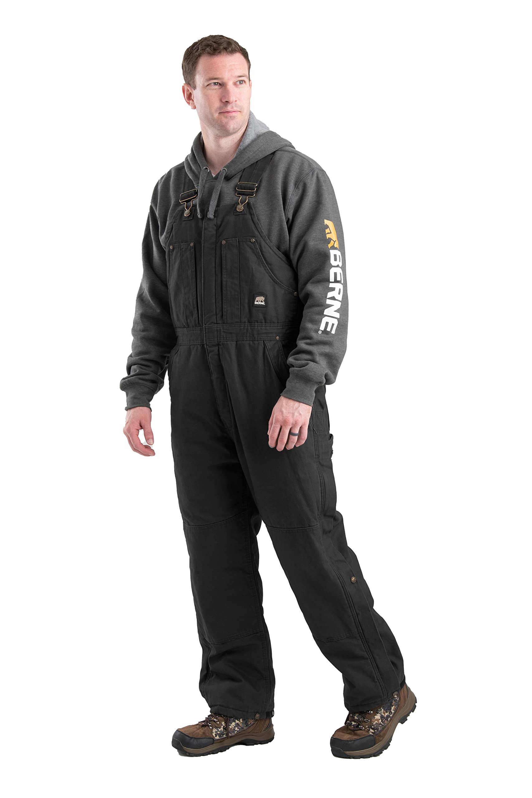 Berne Men's Deluxe Insulated Bib Overalls - Heavy Duty Winter Work Coveralls for Hunting, Farming & Outdoor Jobs - Waterproof & Windproof Snow Bibs for Cold Weather Protection