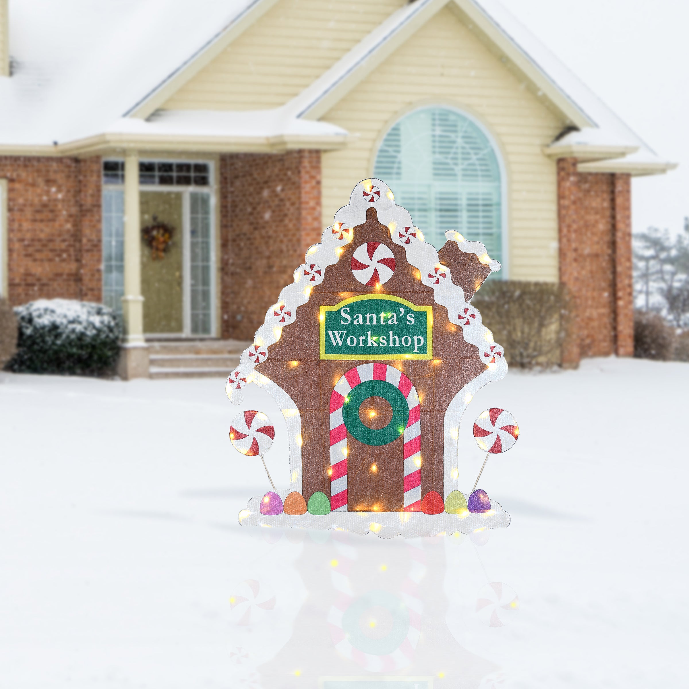 42 Inch Pre-Lit Gingerbread House Christmas Decoration - Indoor/Outdoor Holiday Decor for Home, Yard, and Party