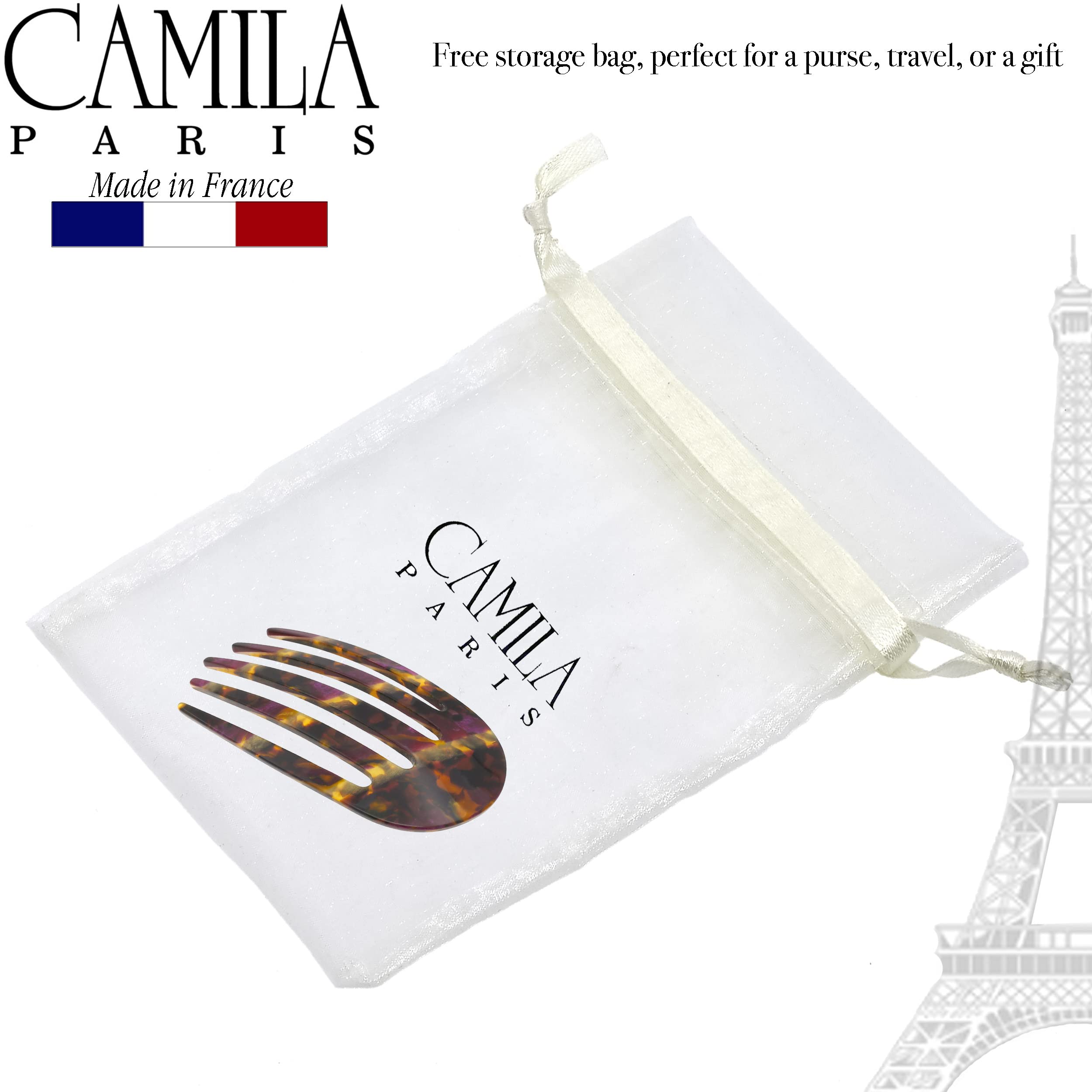 Camila Paris CP3401 French Hair Side Comb - Purple Gold Handmade Hair Clip for Women | Strong Hold No Slip Hair Accessory for Bun, Chignon & French Twist | Perfect for Weddings, Parties & Formal Events | Made in France