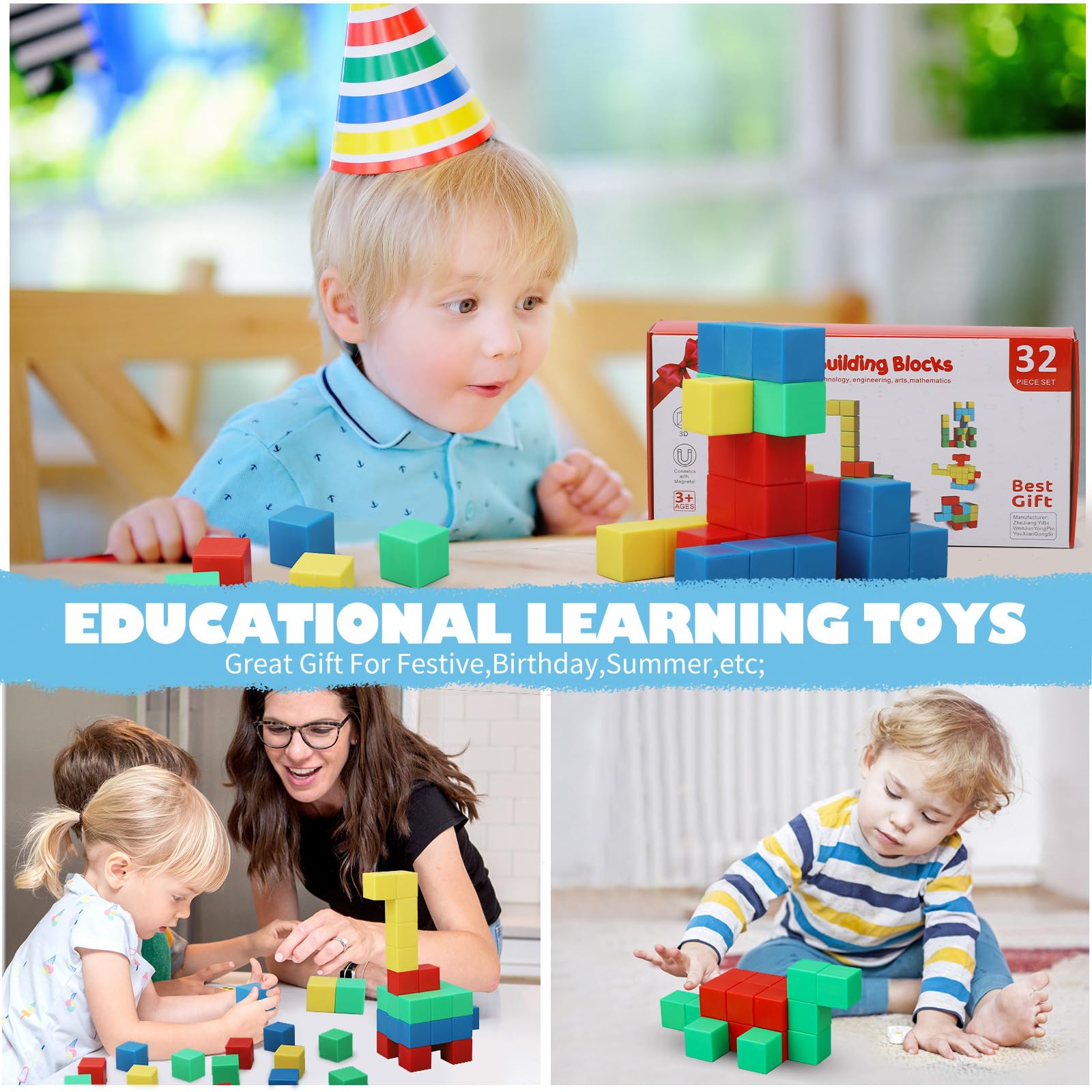 STEM Magnetic Building Blocks for Kids - Educational Montessori Toys for Toddlers Ages 3-6, Sensory Learning Toys for Boys & Girls - Perfect for Preschool STEM Activities, Indoor Play & Travel Gifts