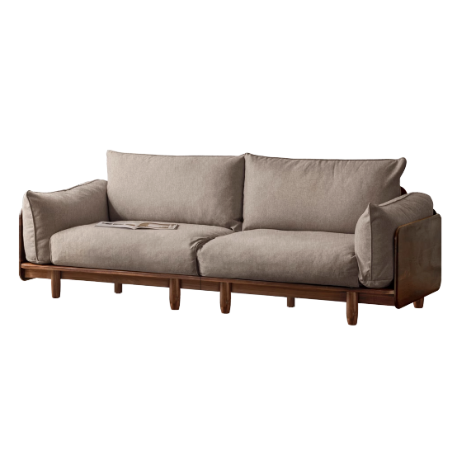 94.8x35.4x31.9 inch / 241x90.5x81cm / Rich dark walnut color/ Fabric Smoky Chestnut Brown