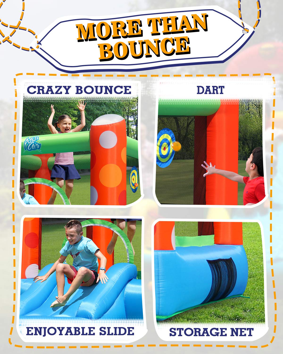 **ACTION AIR Inflatable Bounce House with Air Blower - Durable Sewn & Extra Thick Bouncy Castle for Kids - Backyard Jump House for Family Fun - Perfect Birthday Gift & Outdoor Party Entertainment**