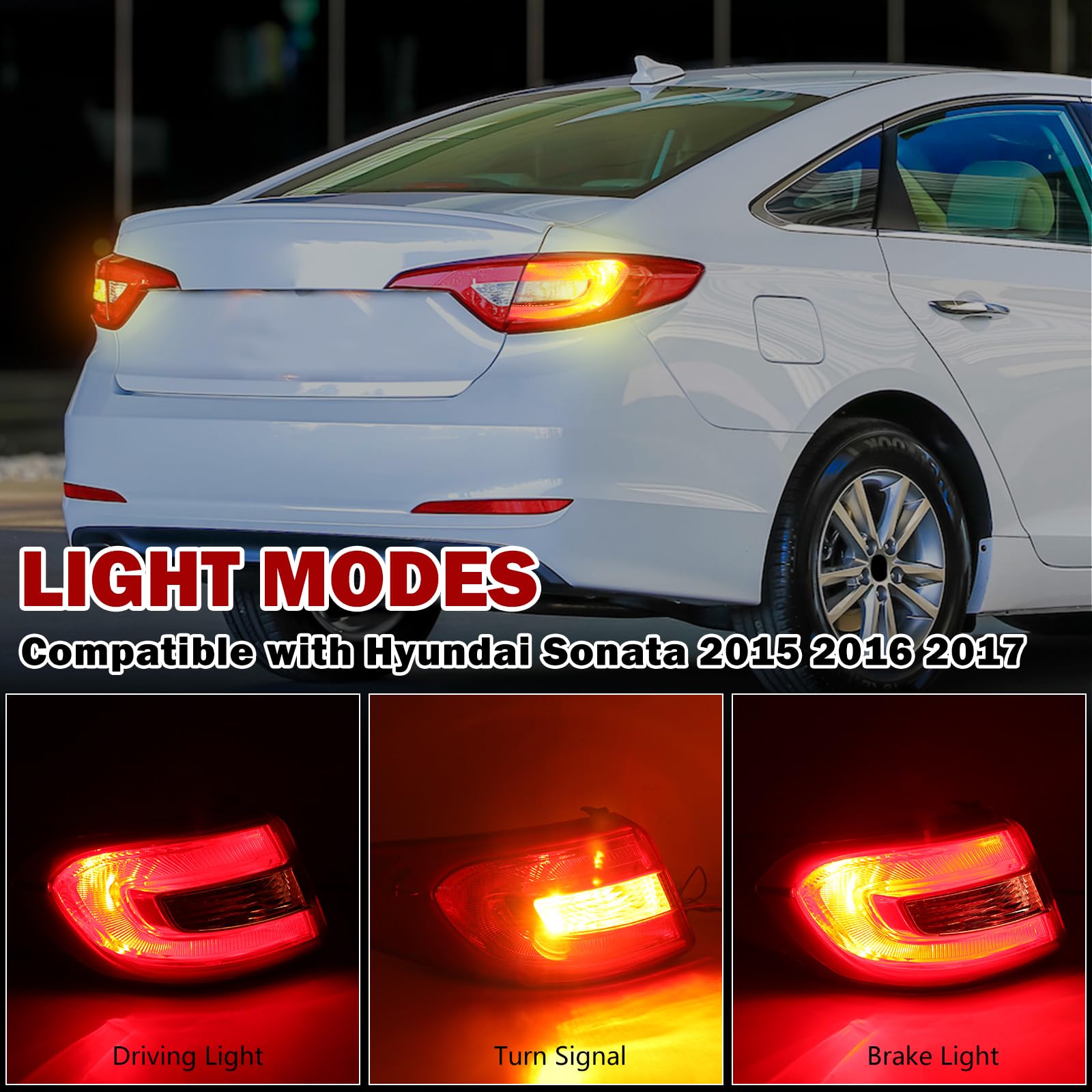 2015-2016-2017 Hyundai Sonata Right Passenger Side Tail Light Cover - LED Stop Brake Warning Indicator Lamp - Replacement for Rear Signal Lights - Perfect for Night Driving & Enhanced Safety