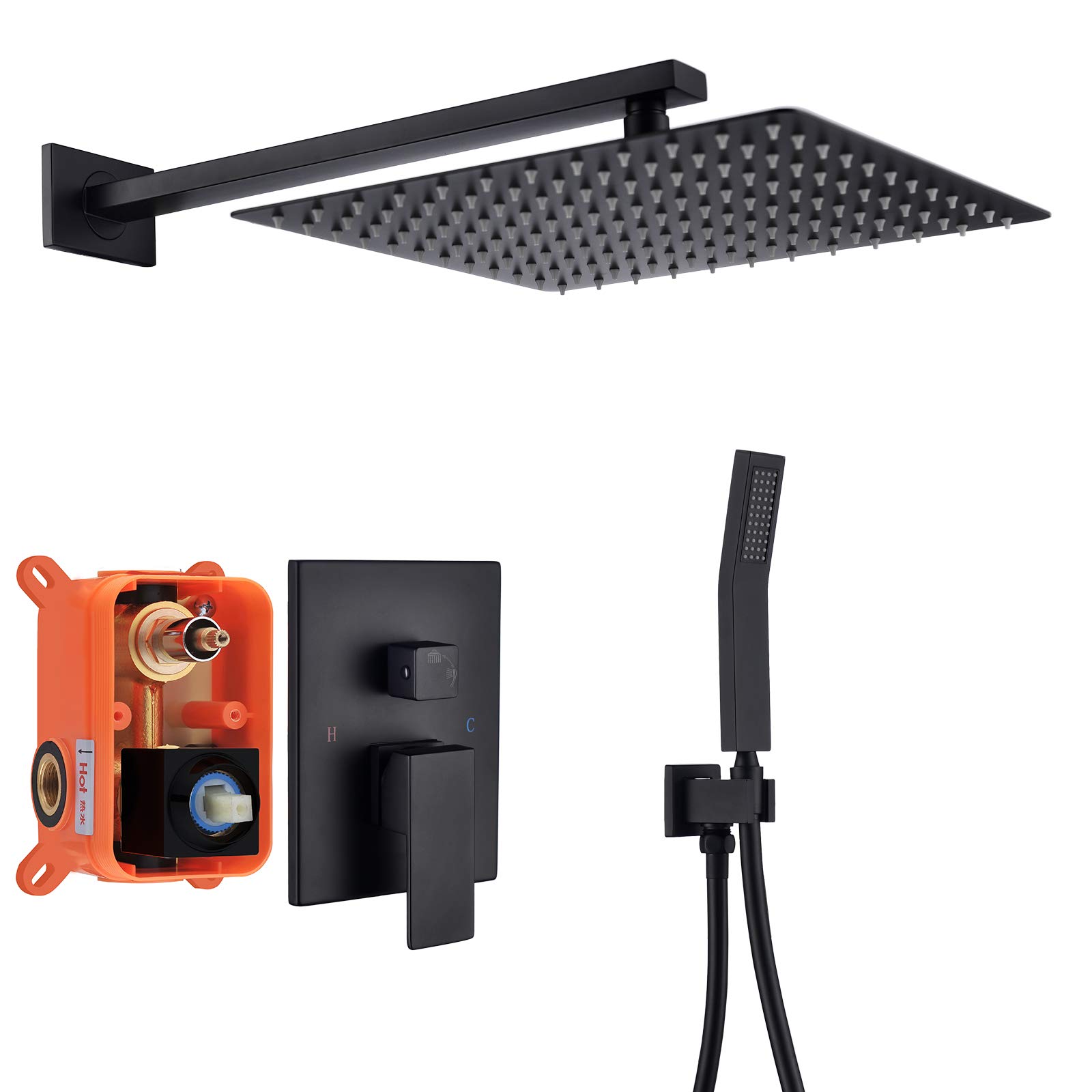 Premium Stainless Steel Wall Mounted Shower System Combo - Rain Shower Head & Handheld Sprayer with Rough-In Valve (Model BB314B) | Modern Bathroom Upgrade for Luxurious Spa Experience at Home