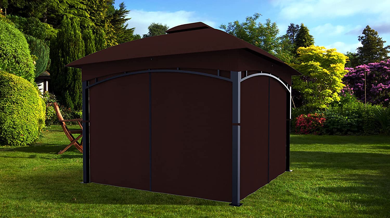 Universal Replacement Gazebo Privacy Curtains - 4-Panel Sidewall with Zipper (10' x 13', Coffee Brown) - Perfect for Outdoor Patio, Deck, and Backyard Privacy Protection