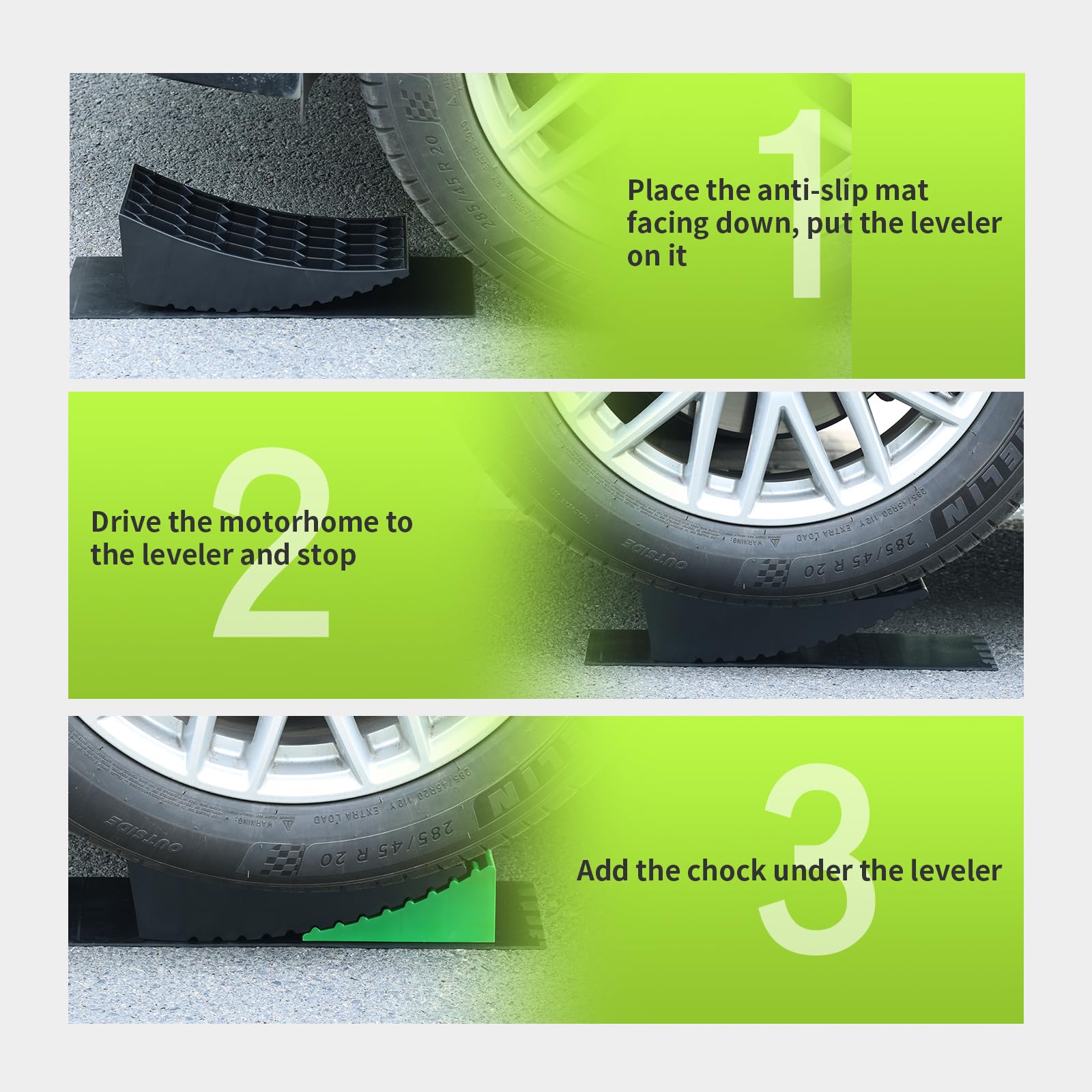 RVMATE 8-Piece Camper Leveling Kit - RV Leveling Blocks & Wheel Chocks with 2 Curved Levelers, 2 Chocks & 2 Non-Slip Rubber Mats in Storage Bag | Perfect for RV Camping, Travel Trailers & Motorhome Stabilization