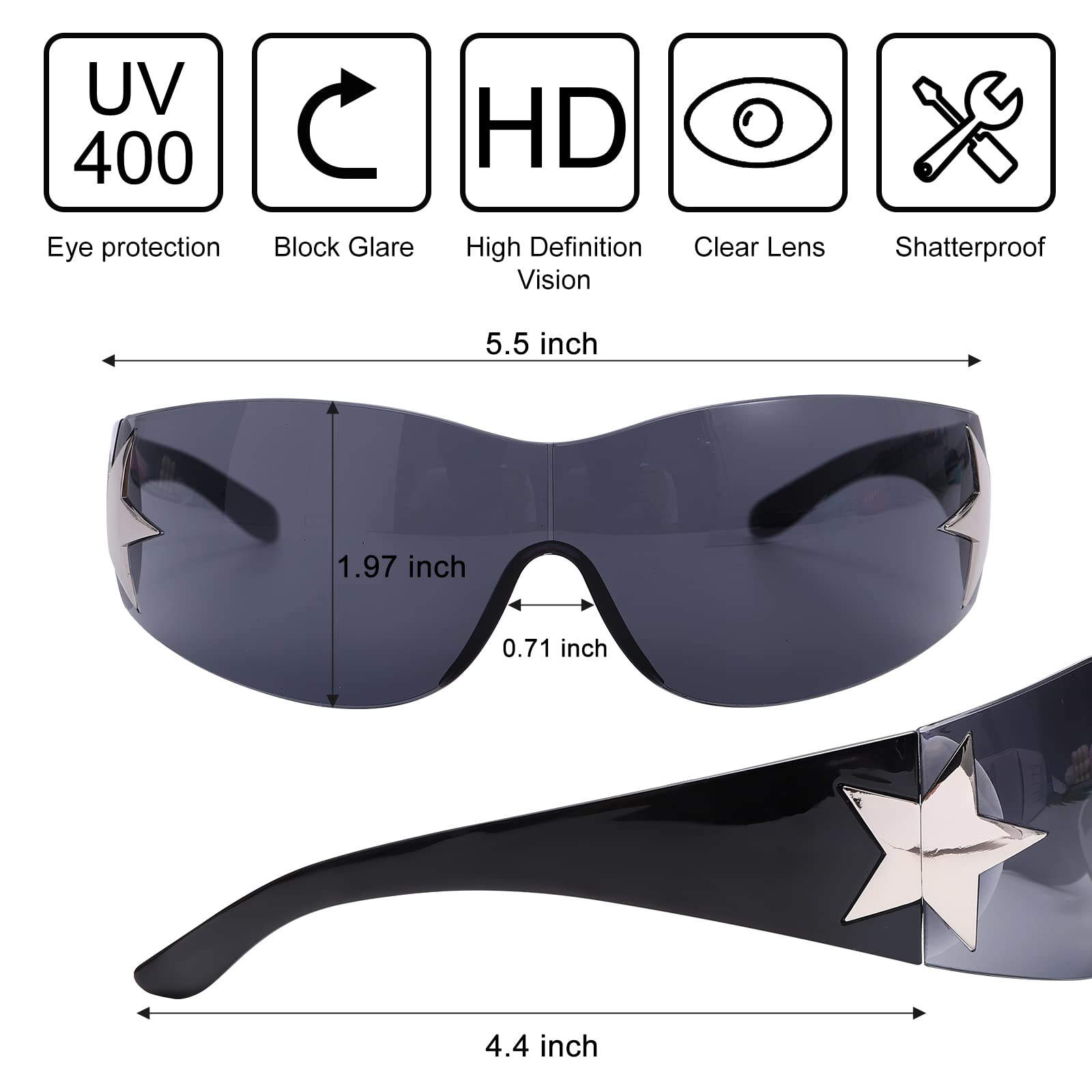 Trendy Y2K Rimless Sunglasses for Women & Men - Oversized Shield Wrap Around Sun Glasses with UV Protection - Perfect for Driving, Beach, and Fashion Outfits