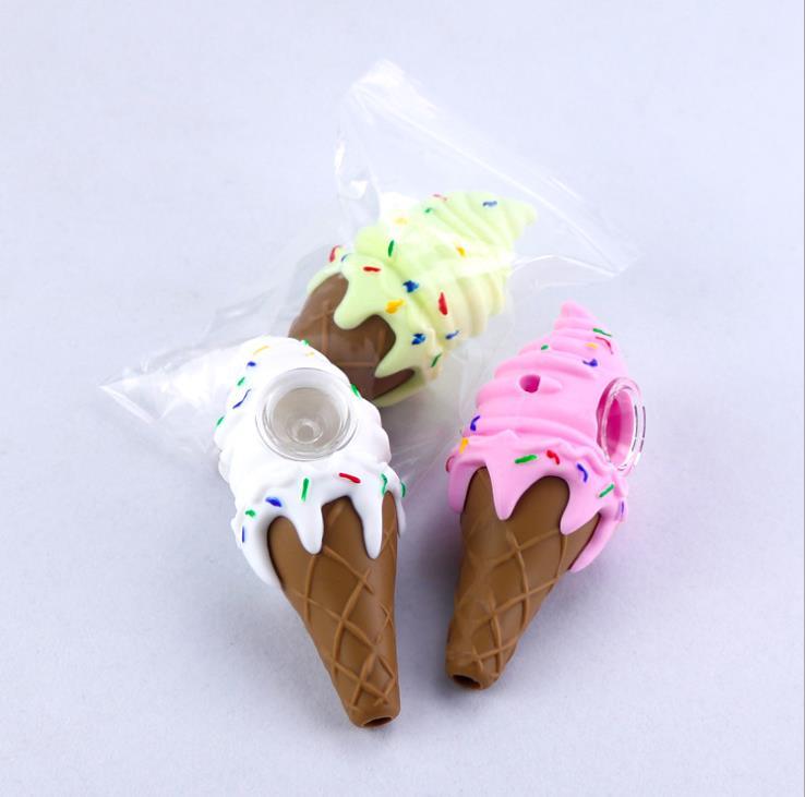 Silicone Ice Cream Hand Pipe with Thick Glass Bowl - Portable Smoking Pipe for Tobacco & Herbs | Perfect for Travel, Camping & Outdoor Activities