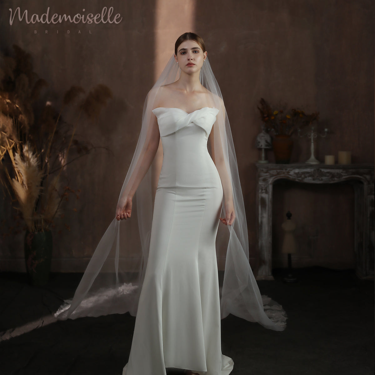 Emmeline Veil - Elegant Wedding Veil with Lace Trim for Brides | Perfect for Church Ceremonies, Outdoor Weddings & Photo Shoots
