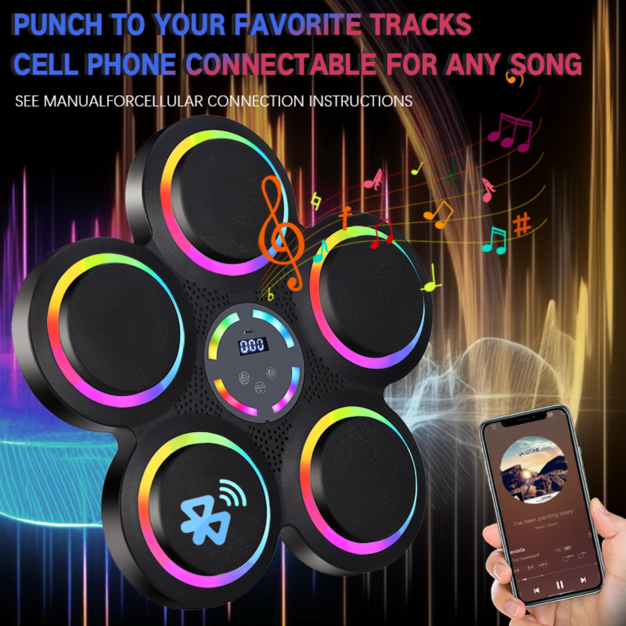 Bluetooth Boxing Machine with LED Lights - Interactive Smart Wall Mounted Boxing Equipment with Gloves | Home Gym Workout & Fitness Training