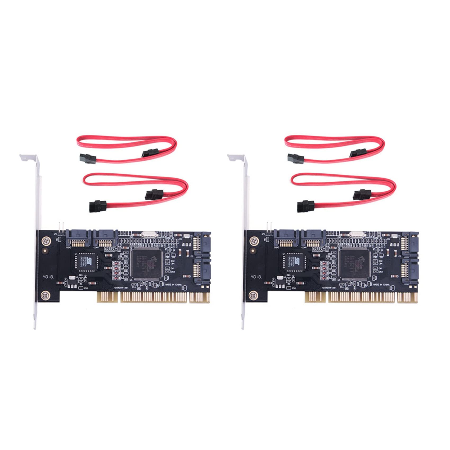 2-Pack 4-Port PCI SATA Controller Card with 2 SATA Cables - Internal Expansion Card for PC, Desktop, Server - Upgrade Storage for Hard Drives, SSDs, RAID Arrays