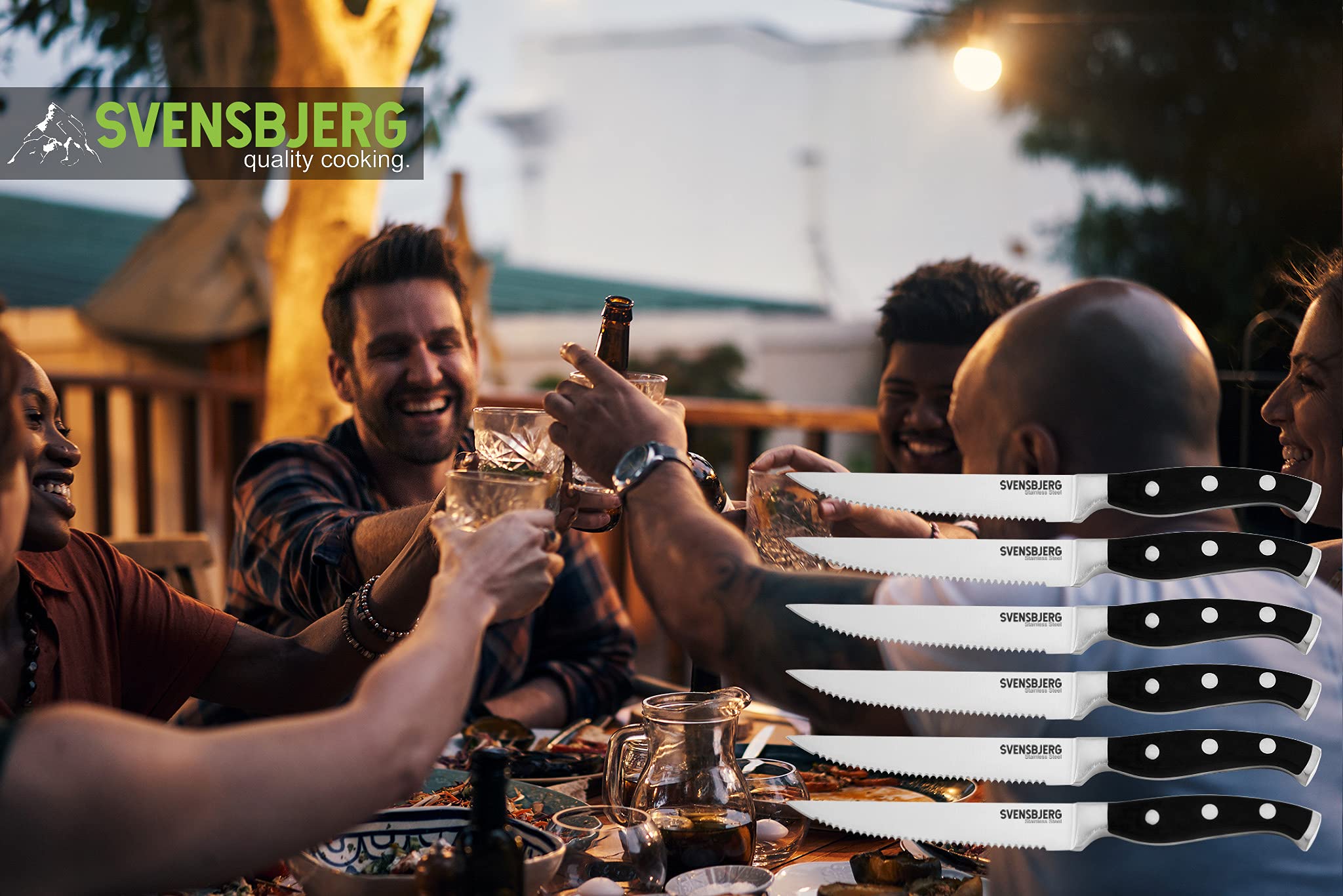 Premium Serrated Steak Knife Set - 6-Piece Stainless Steel Dinner Knives with Protective Covers | Sharp Kitchen Cutlery for Steakhouse Experience, BBQ Parties & Fine Dining | SB-SK201