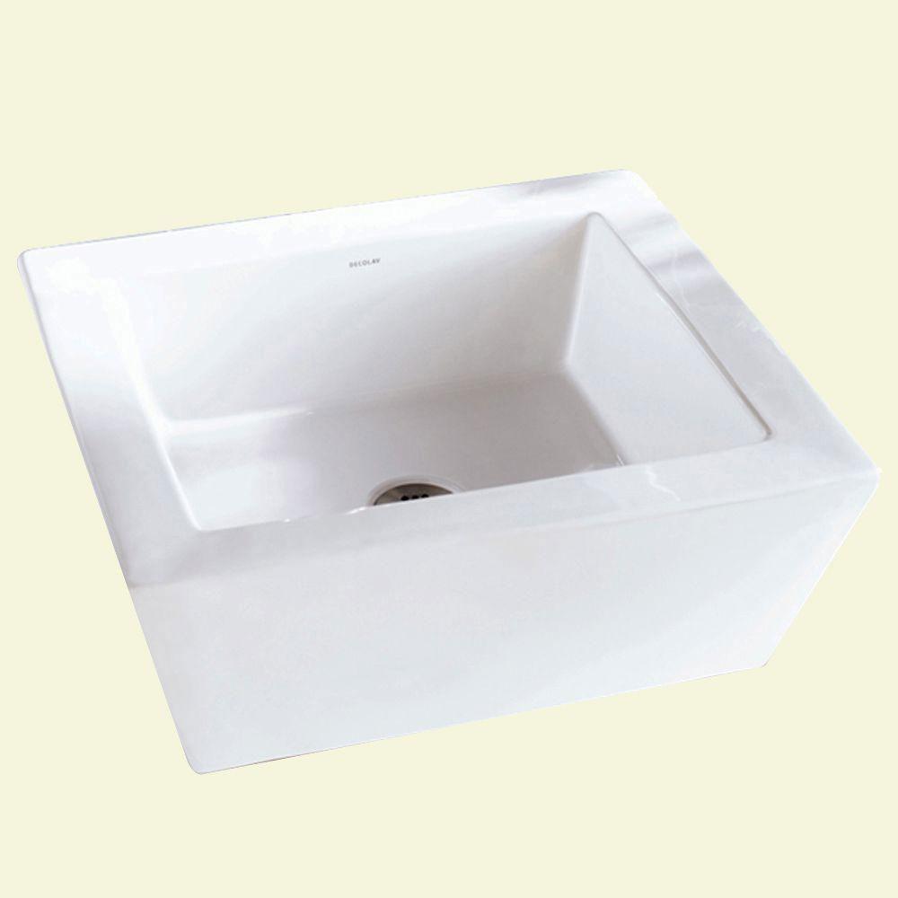Decolav 1432 CWH White Square Vitreous China Above Counter Vessel Sink with Overflow - Modern Bathroom Vanity Basin for Powder Rooms & Guest Baths