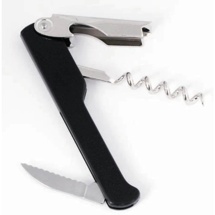Winco Professional Waiter's Corkscrew with Built-in Foil Cutter & Bottle Opener - Black - Perfect for Restaurants, Bars, Wine Tasting & Home Use