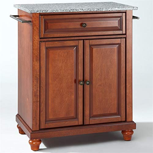 Pemberly Row Solid Granite Top Kitchen Island in Cherry - Durable Kitchen Cart with Storage for Small Spaces, Perfect for Cooking, Baking & Entertaining