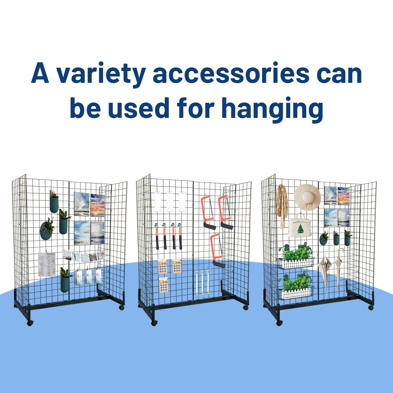 Biosp 5' x 2' Heavy Duty Mobile Gondola Grid Wall Tower with Casters - Adjustable Wire Grid Rack Panels for Retail Displays, Craft Shows & Trade Exhibits - Perfect for Store Merchandising, Boutique Organization & Event Product Showcases