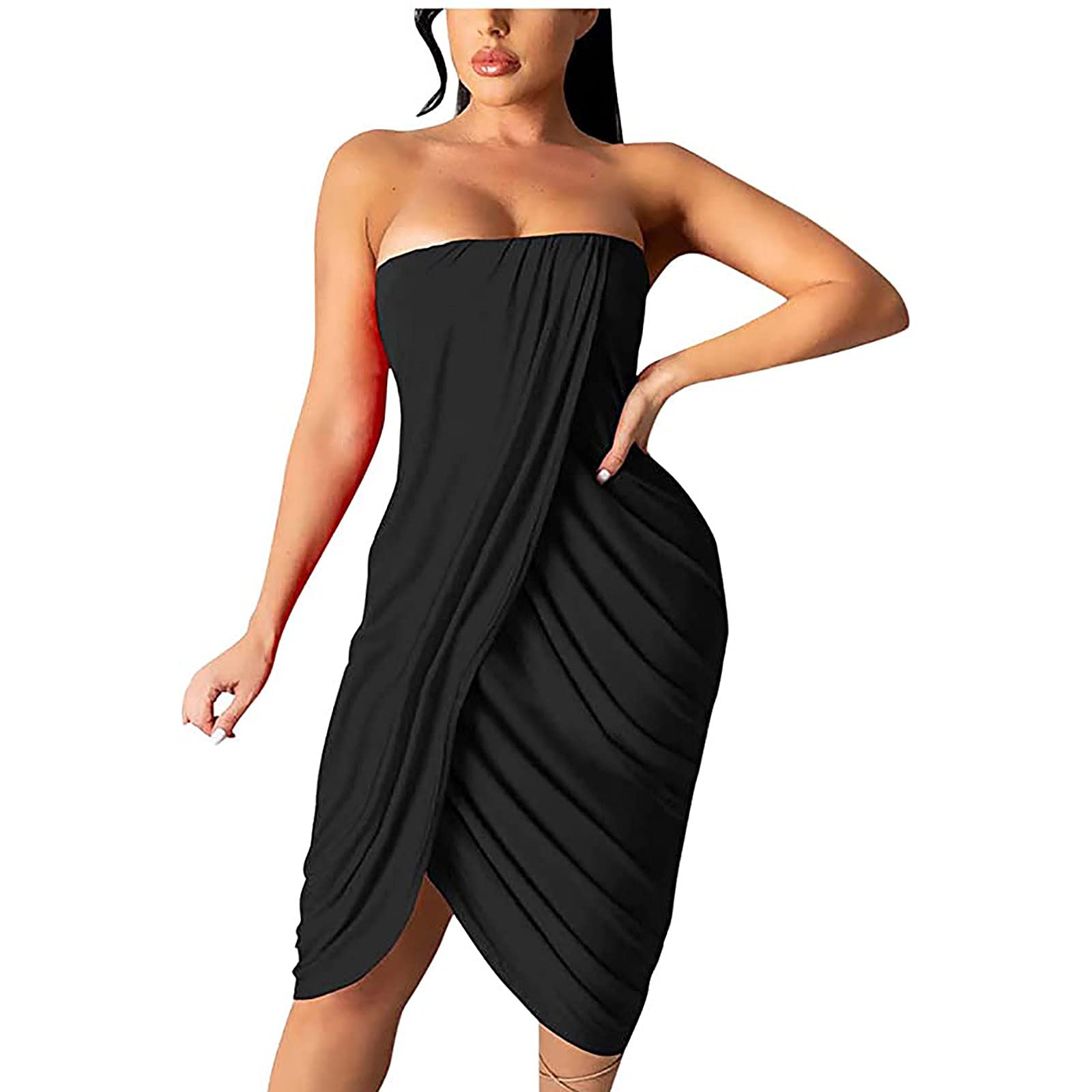Bidobibo Women's Pink Mini Dress - Sexy Tube Bodycon Dress with Pleated Design for Summer & Party | Perfect for Night Out, Club, Date & Vacation