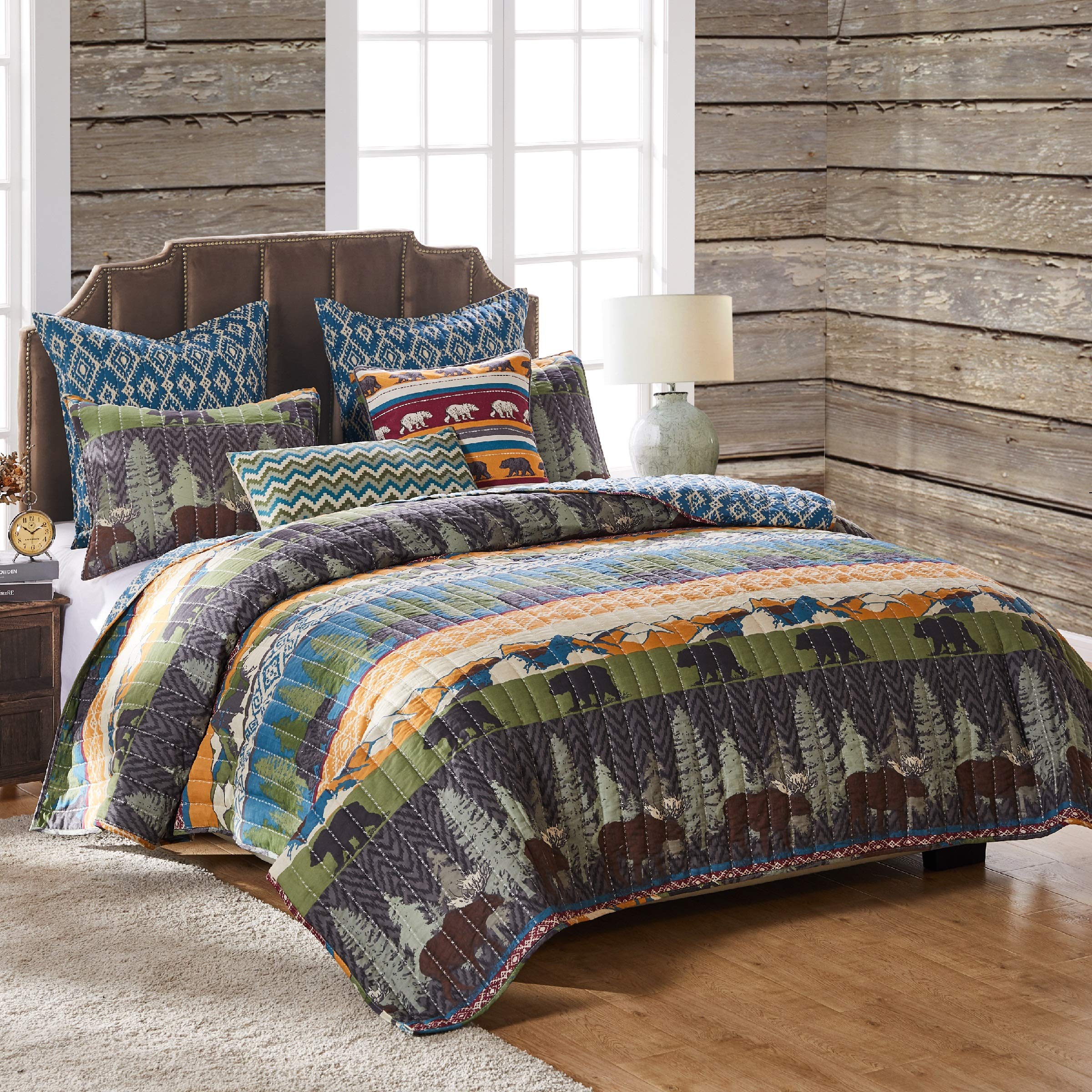 Greenland Home Black Bear Lodge 4-Piece Twin Quilt Set with 2 Pillow Shams - Cozy Cabin Bedding for Kids & Adults - Perfect for Lodge, Camping & Rustic Bedroom Decor