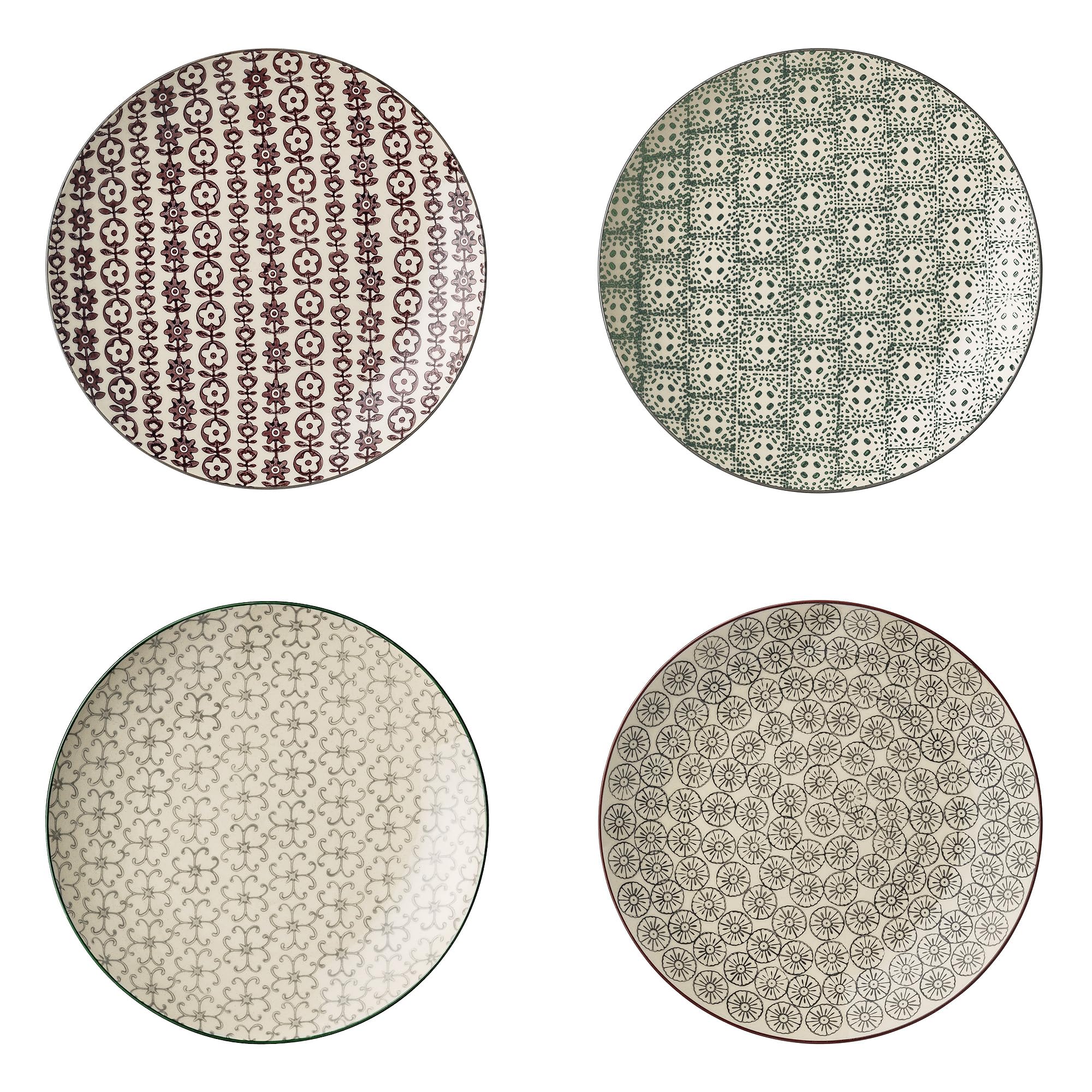 Bloomingville Karine 4-Piece Ceramic Dinner Plate Set - 20cm, Grey Green & Purple for Elegant Dining & Home Decor