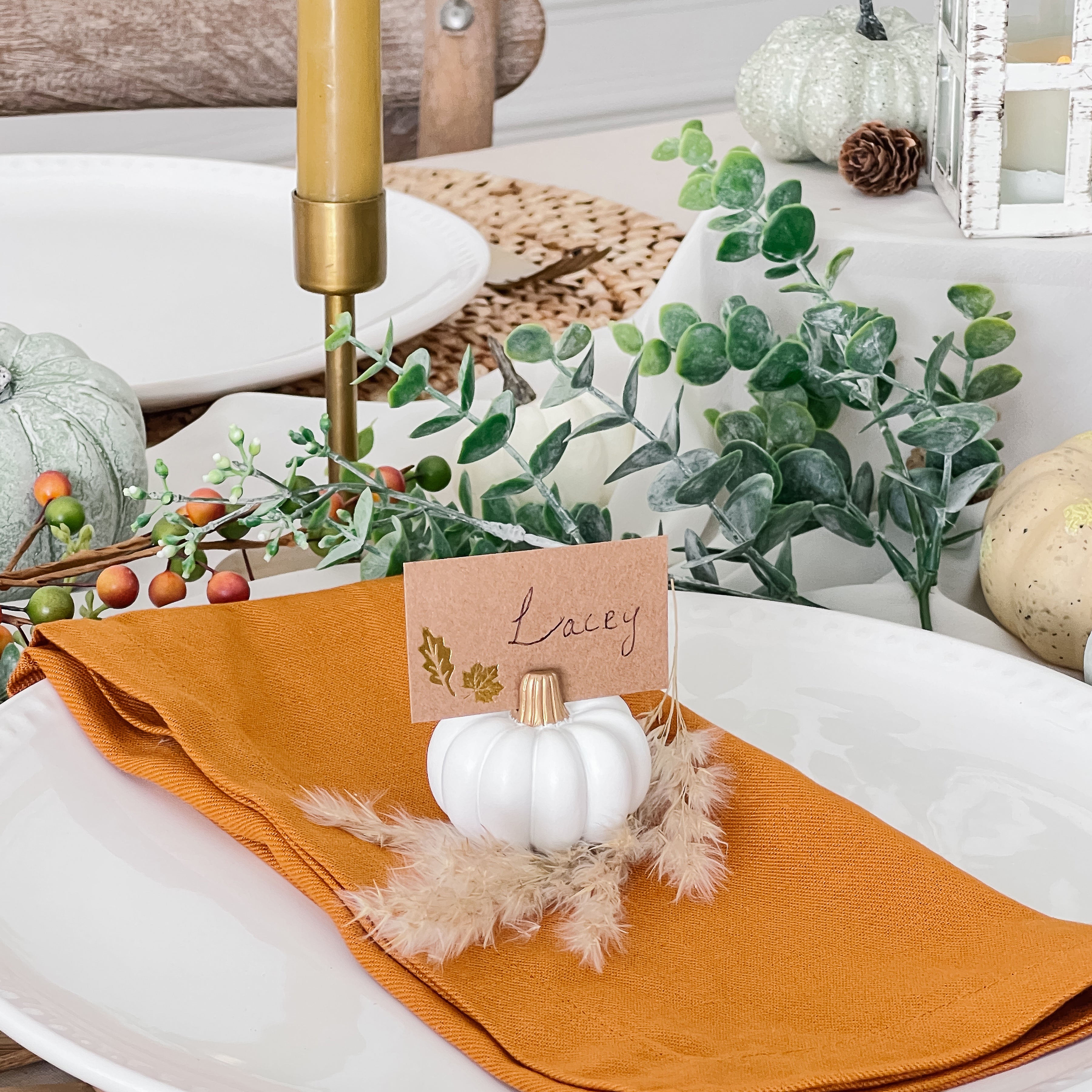 Elegant White Pumpkin Place Card Holders - Set of 6 for Thanksgiving, Fall Wedding, and Autumn Table Decorations