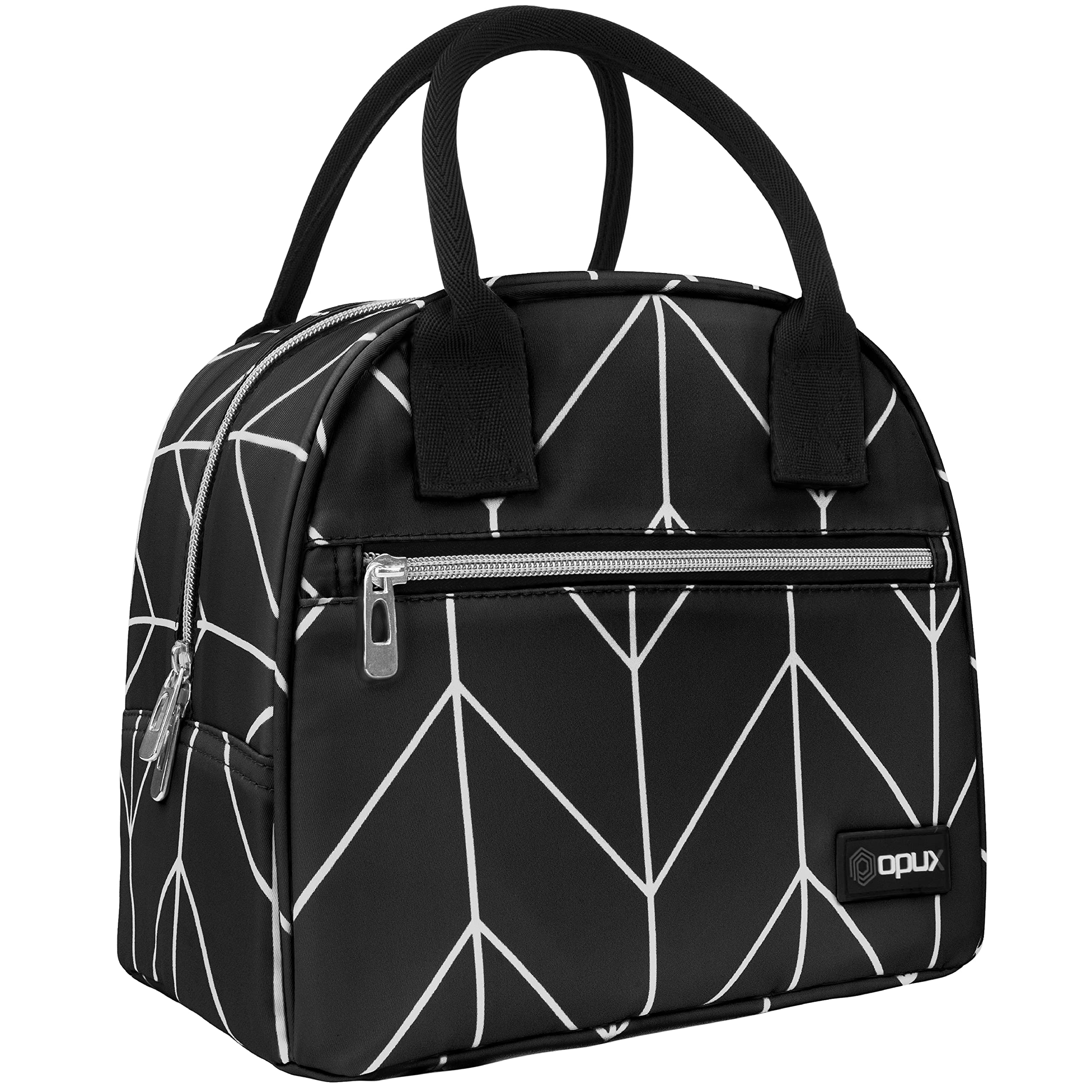 Opux Insulated Lunch Box for Women & Girls - Cute Soft Thermal Lunch Bag for Kids, Teens & Adults - Reusable Food Cooler for Work, School, Meal Prep & Travel - Beach Picnic Organizer - Black Chevron Design