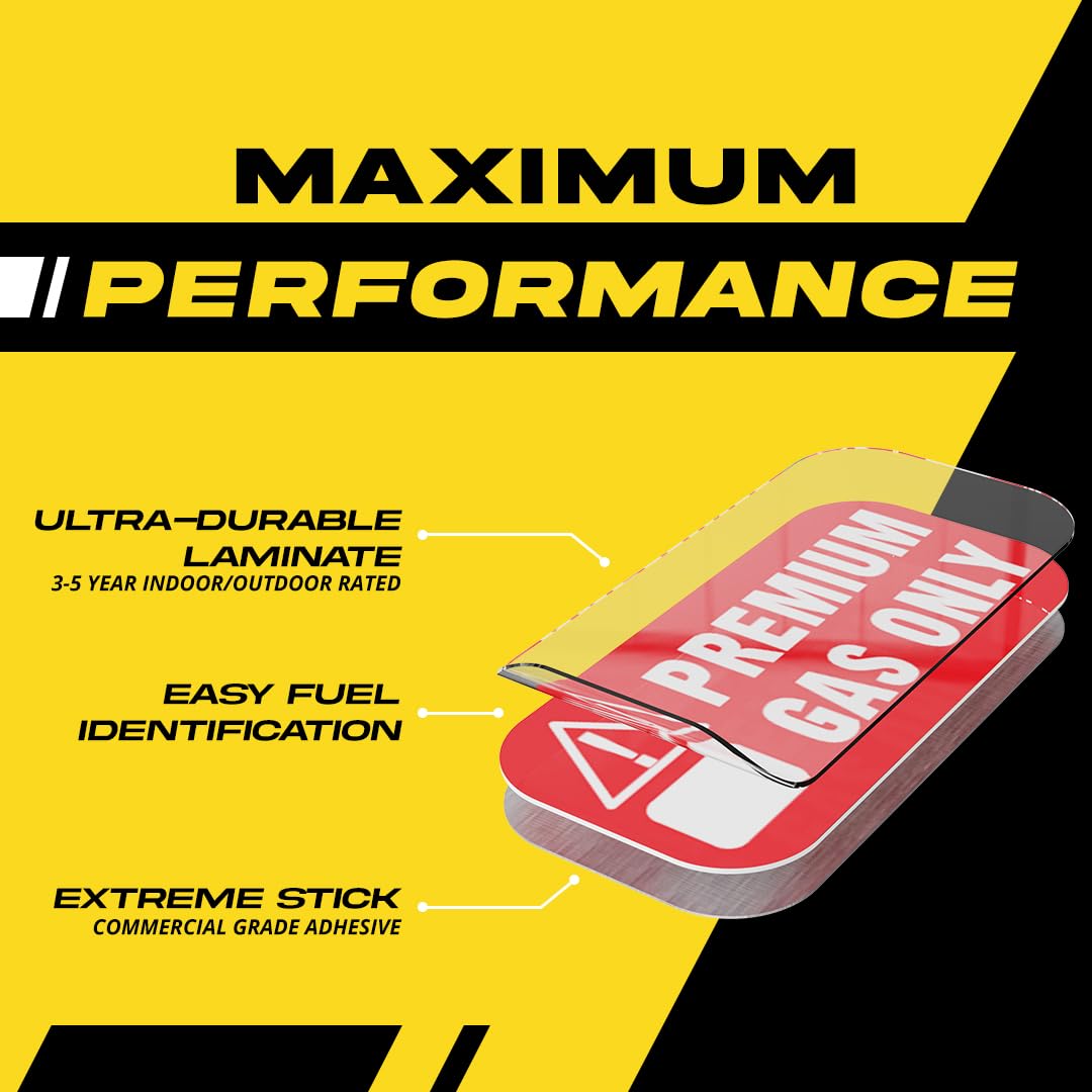 Premium Gas Only Sticker - High Octane 91 & 93 Fuel Labels for ATVs, Sports Cars, Race Vehicles - Weatherproof, Extra Strong Adhesive, Commercial Grade - Made in USA (2x1 Inch, 40 Labels) - Perfect for Fuel Caps, Gas Tanks, Motorcycle Helmets & Racing Gear
