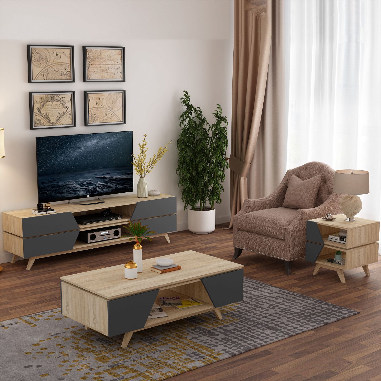NORDIC 1800 Entertainment Unit - Modern Grey TV Stand with Storage by Criterion - Perfect for Living Room, Home Theater & Media Center Organization