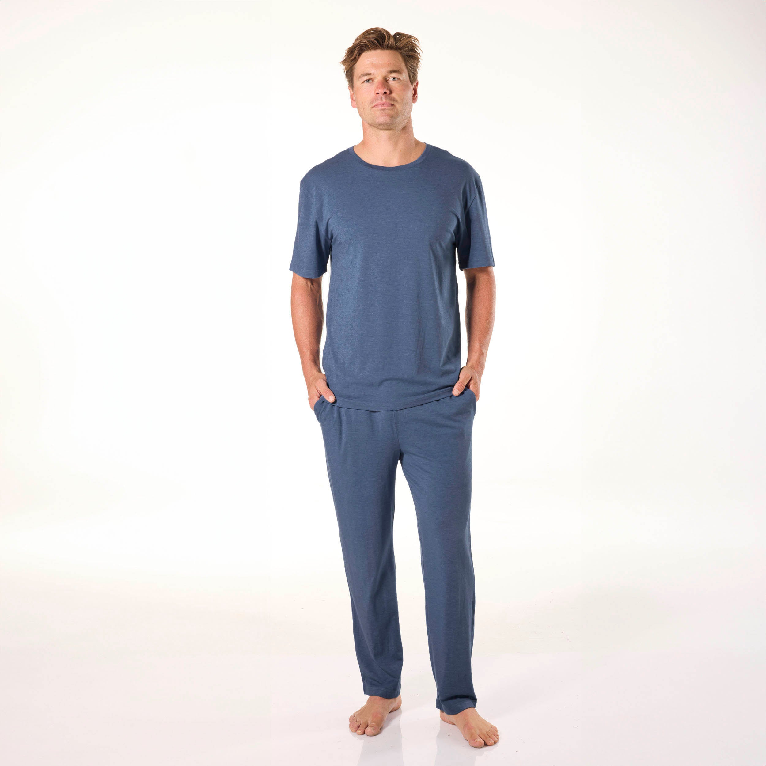 Men's Soft Bamboo Crew Neck Sleep Tee - Breathable Comfort Pajama Shirt for Nightwear & Lounge Wear - Blue Marle