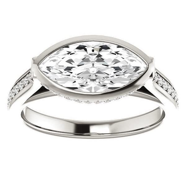 3 CT Marquise Colorless Moissanite Engagement Ring Set for Women - Sterling Silver Wedding Bridal Ring Set with Diamond Solitaire Bezel - Perfect for Proposals, Anniversaries & Special Gifts