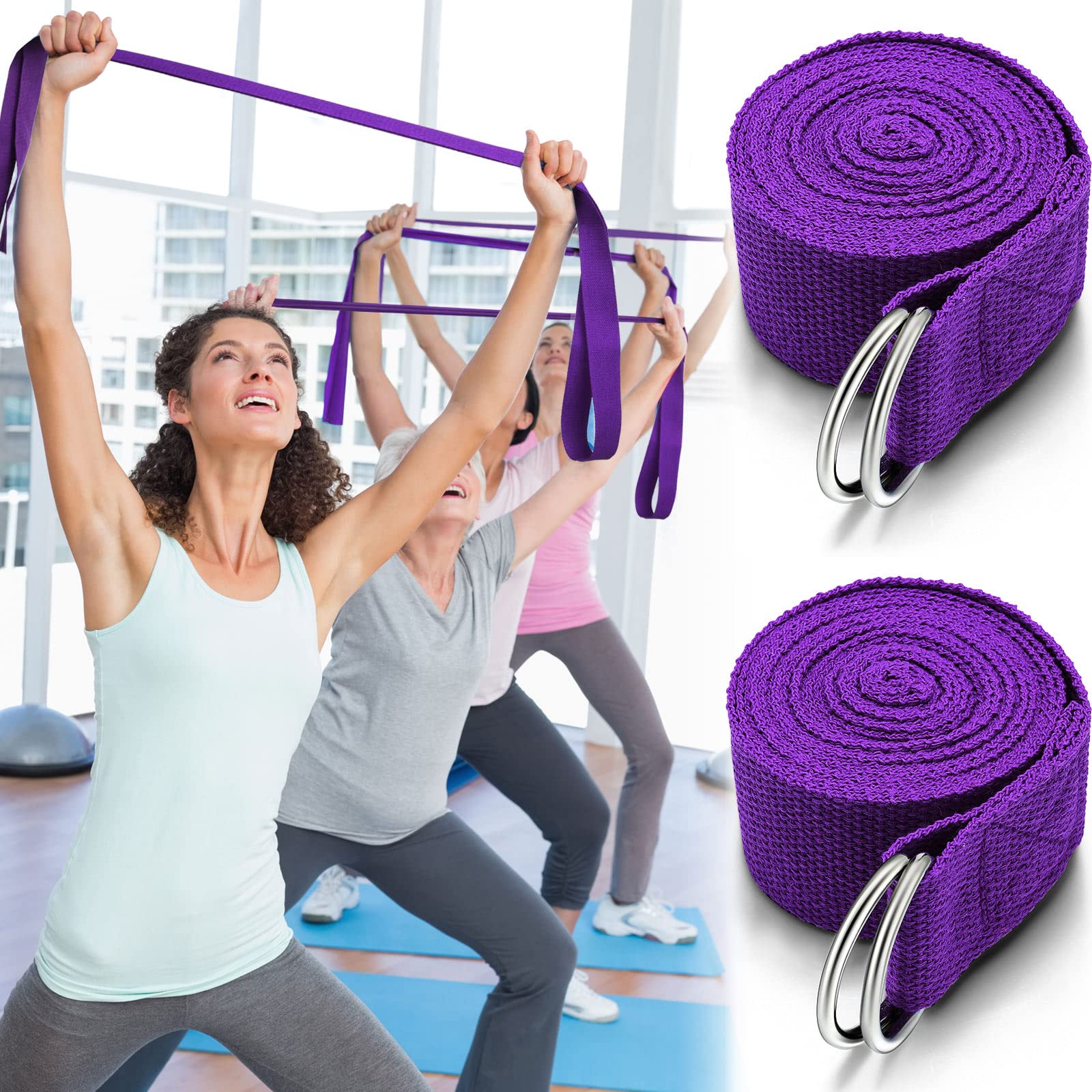 6-Pack 8FT Yoga Straps with Adjustable D-Ring Buckle - Stretching Bands for Yoga, Pilates, Gym Workouts & Posture Improvement - Ideal for Home Fitness, Studio Training & Physical Therapy Sessions