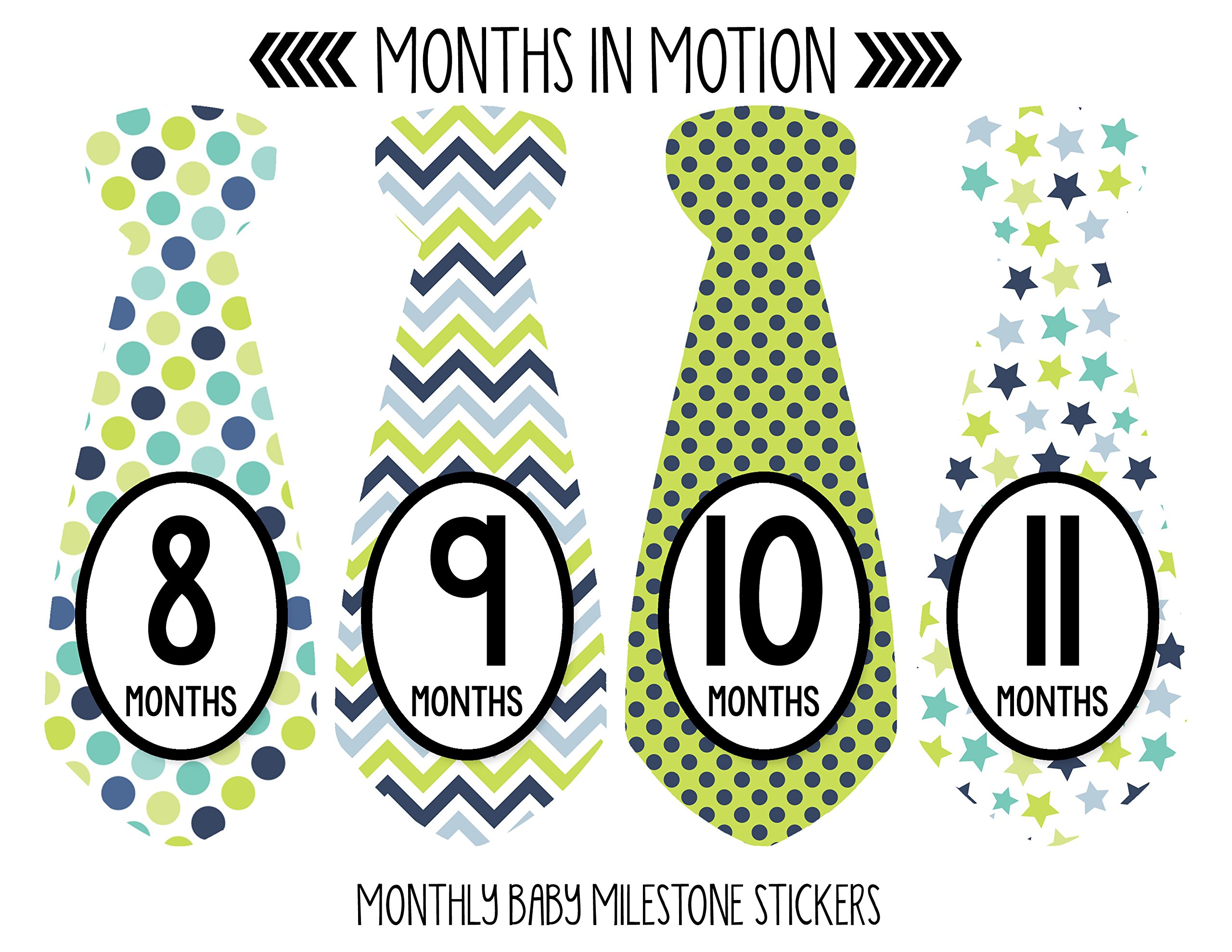 Baby Monthly Milestone Necktie Stickers - Newborn Boy Growth Photo Props - 20-Pack for Monthly Photos, Baby Showers & First Birthday Decorations