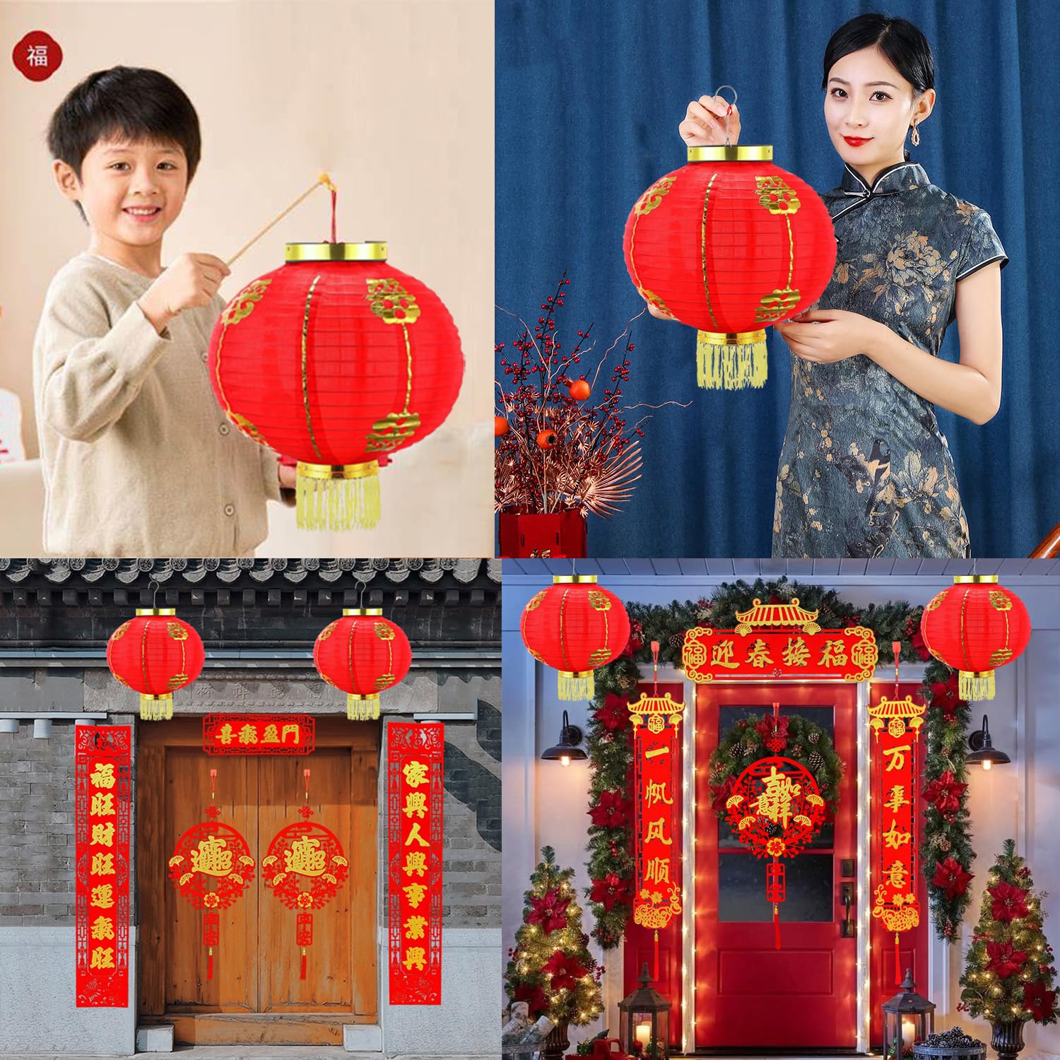 Chinese New Year Red Fabric Lanterns - 12