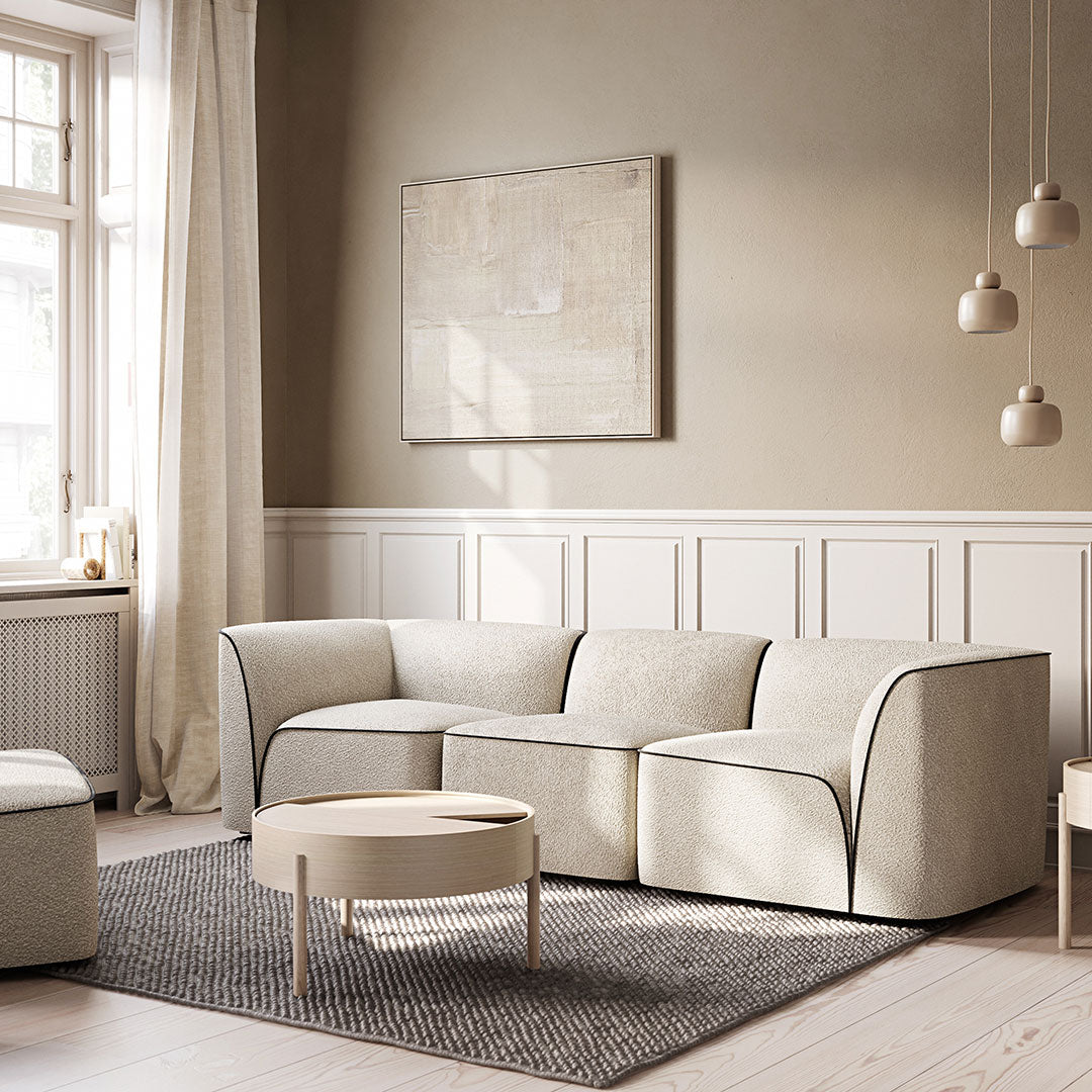 Flora 2.5 Seater Sofa - Modern Fabric Couch for Living Room, Small Space Apartment Furniture, Comfortable Loveseat for Home Office & Lounge (Beige) | Perfect for Cozy Movie Nights & Small Family Gatherings