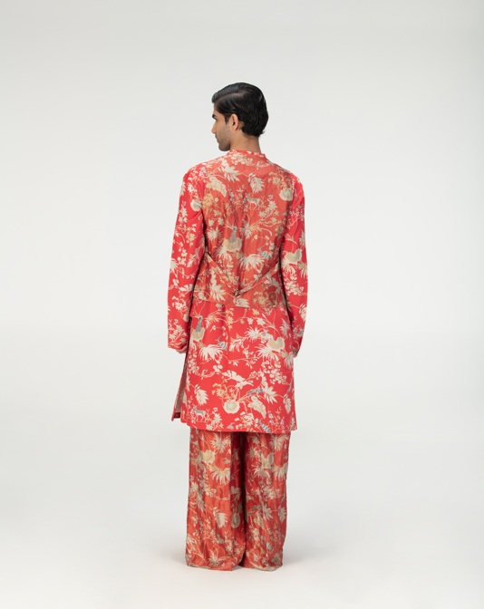 Elegant Red Silk Brocade Vest Coat for Women - Perfect for Weddings, Parties & Special Occasions