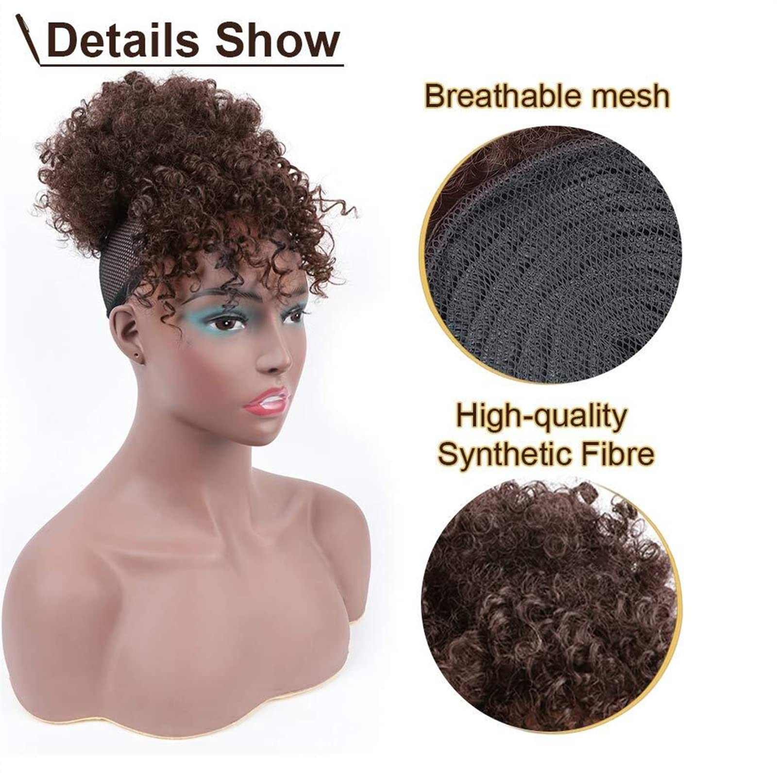 Afro High Puff Synthetic Hair Bun with Bangs - Kinky Curly Drawstring Ponytail Extension for Black Women | Clip-in Chignon for Natural Hairstyles | Perfect for Protective Styling, Everyday Wear & Special Occasions