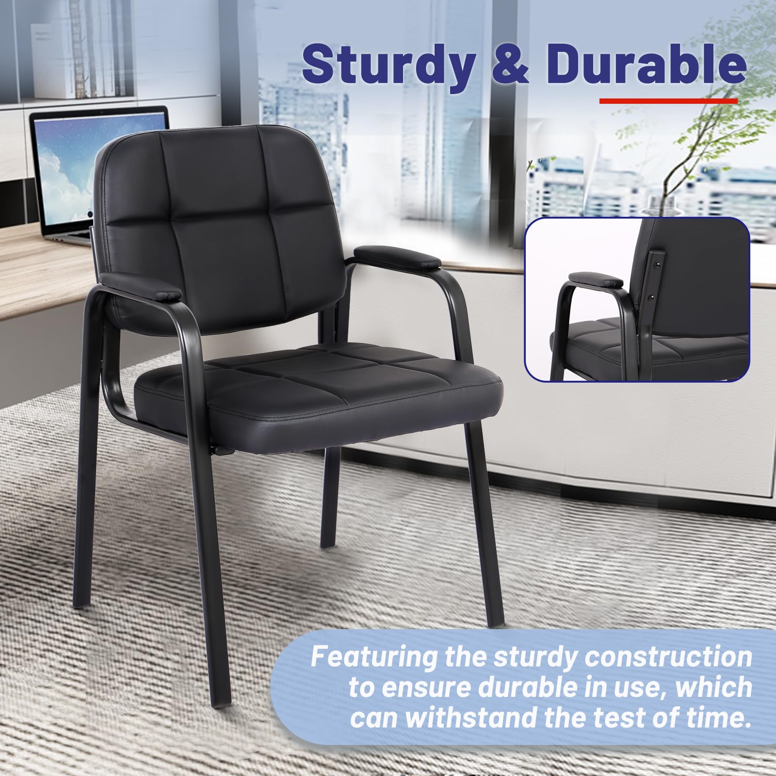 CLATINA Leather Office Guest Chair - Padded Arm Reception Chair for Conference Room, Waiting Area & Desk - No Wheels Ergonomic Seating for Office, Hotel & Business - Set of 1 - Perfect for Lobby, Reception & Visitor Areas
