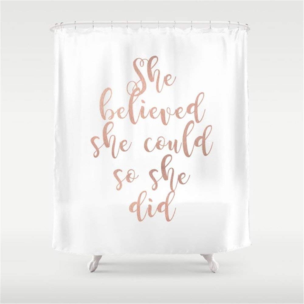 Rose Gold Shower Curtain - 'She Believed She Could So She Did' Inspirational Bathroom Decor, Waterproof Polyester Fabric for Bath & Shower - Perfect for Modern Bathrooms, Spa Retreats & Home Decor