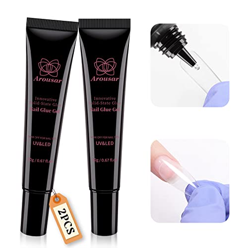 Super Strong Gel Nail Glue 2PCS (20ml) - Professional Acrylic Nail Extension Adhesive for Press On Nails & Soft Tips - UV/LED Lamp Curing Required - Perfect for Salon, Home Manicures & Nail Art Designs