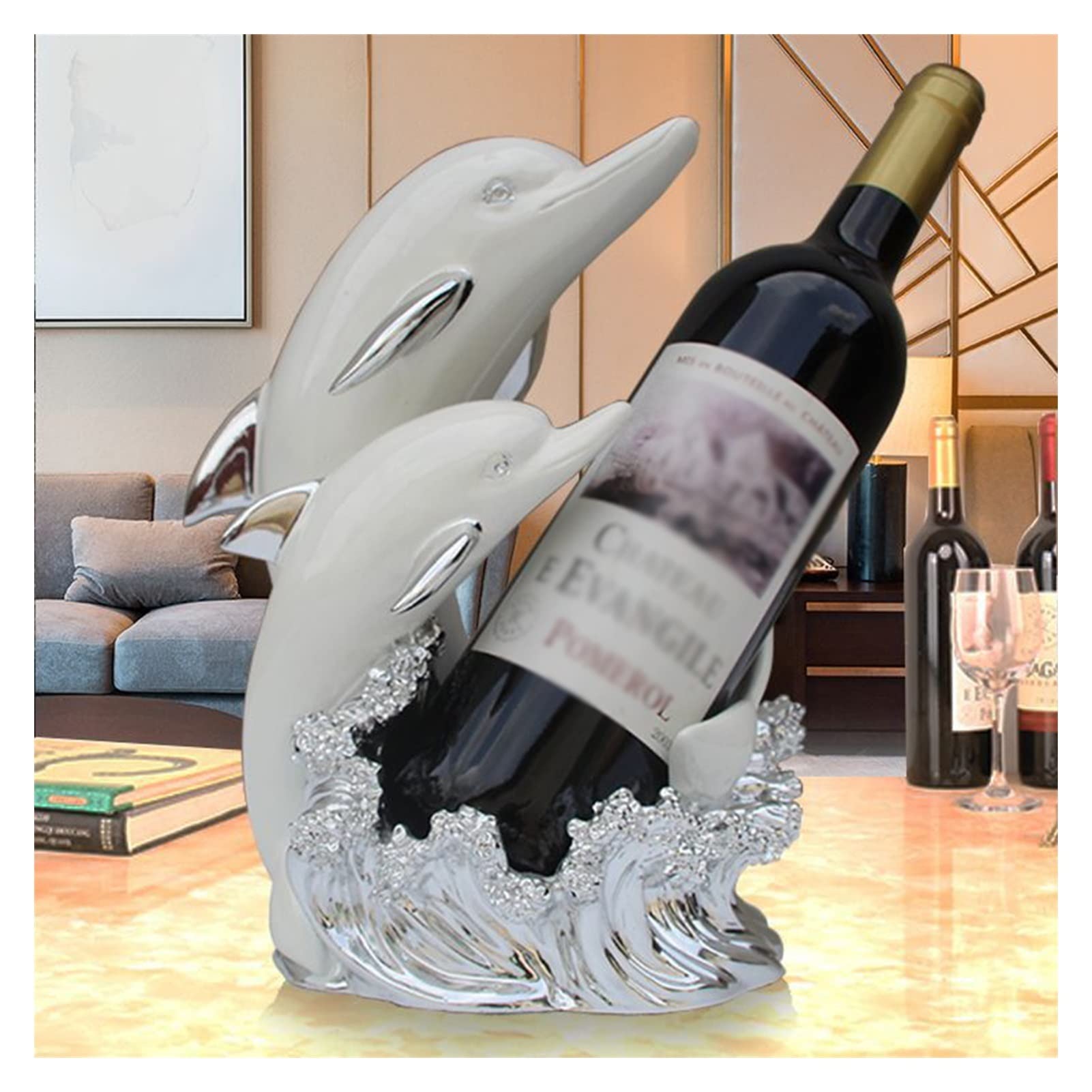 Dolphin Wine Rack Holder - Decorative Wine Bottle Storage Shelf for Kitchen, Dining Room & Living Room | Unique Home Bar Decor Gift Idea | Perfect for Wine Lovers & Entertaining Guests (Color: Black)