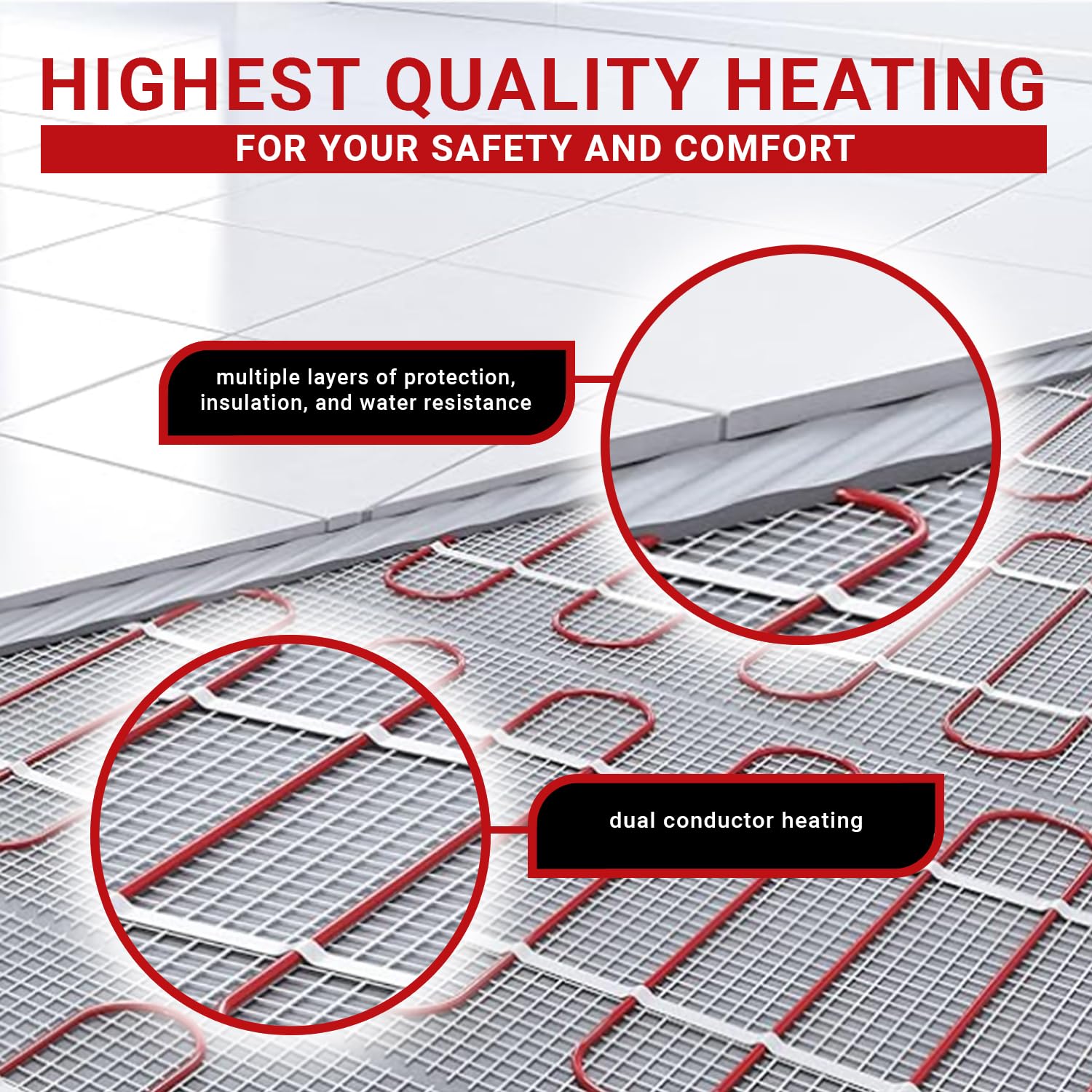 25 sq ft Radiant Floor Heating System - Easy to Install Underfloor Heating Wire | Safe & Quiet Heated Floor Mat with Long-Lasting 120V Heat (Thermostat Sold Separately) | Perfect for Bathrooms, Kitchens & Basements