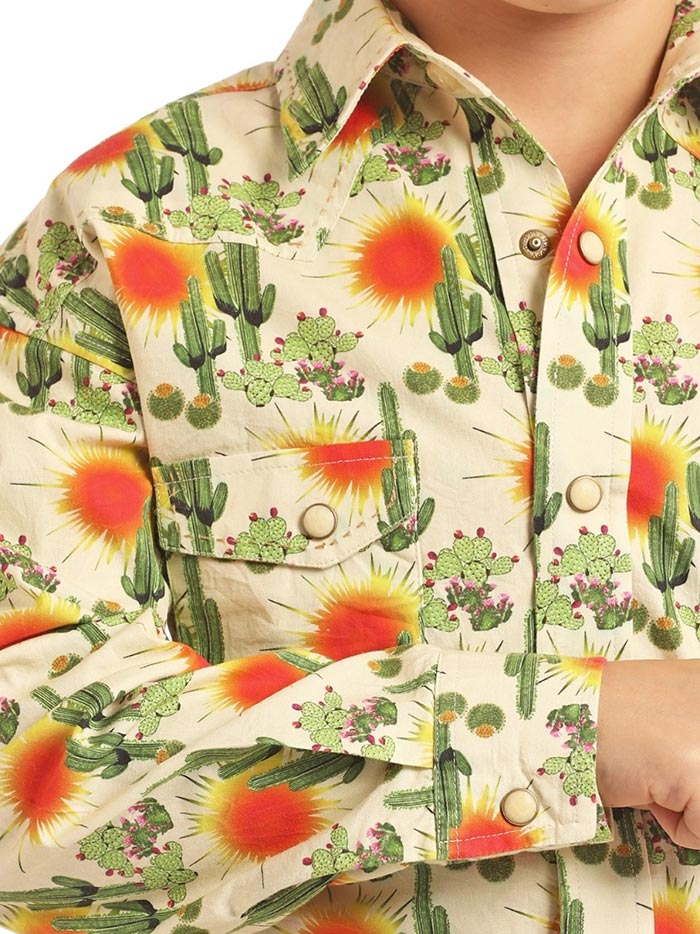 Panhandle B8S2330 Kids Cactus Print Long Sleeve Snap Button Shirt - Soft Mineral Wash Cotton Top for Boys & Girls - Perfect for School, Playdates & Outdoor Adventures