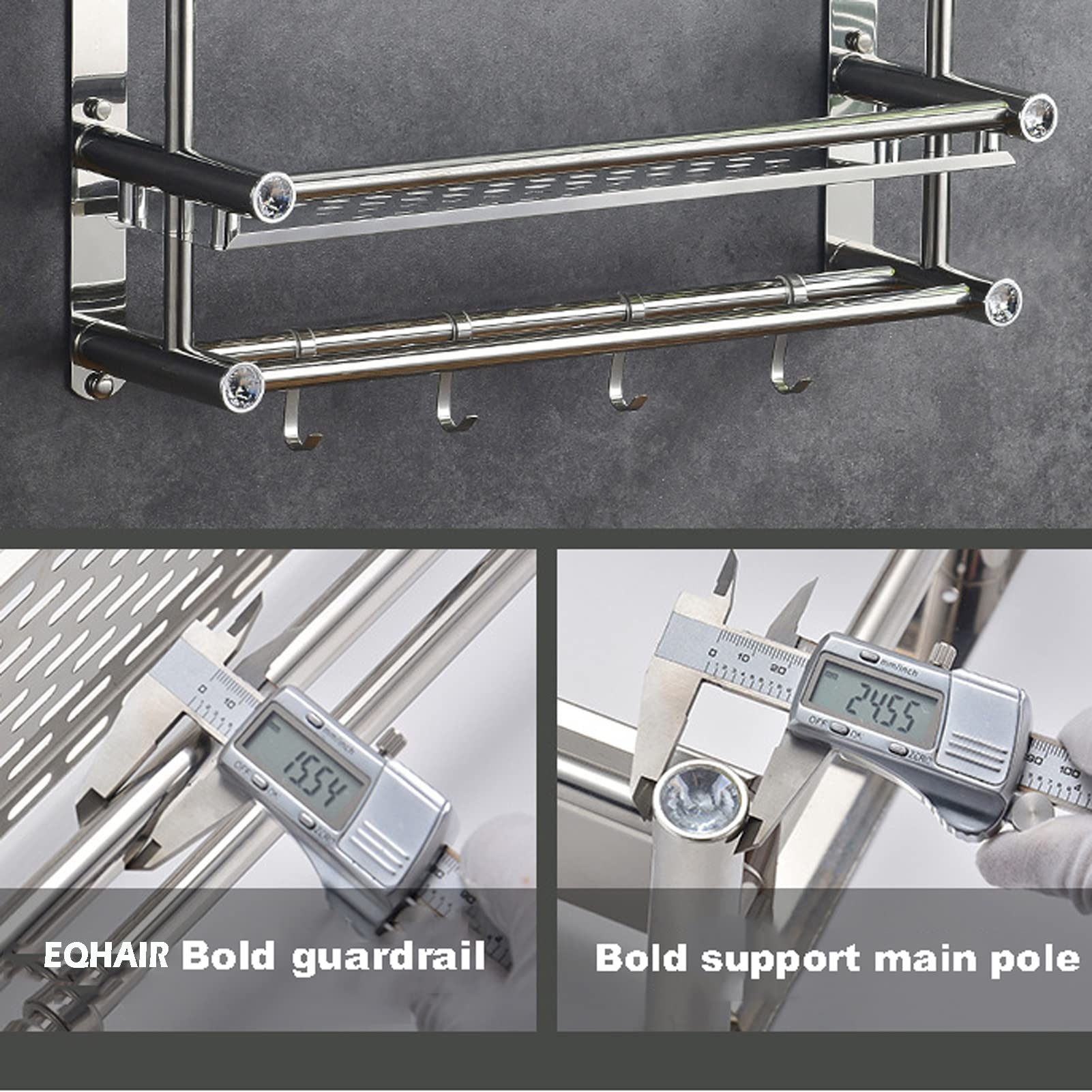 Stainless Steel Double Towel Rail - Wall Mounted Bathroom Storage Shelf & Towel Hanger - 40cm Multifunctional Towel Rack for Bathroom Organization - Perfect for Small Spaces, Apartments & Modern Bathroom Decor