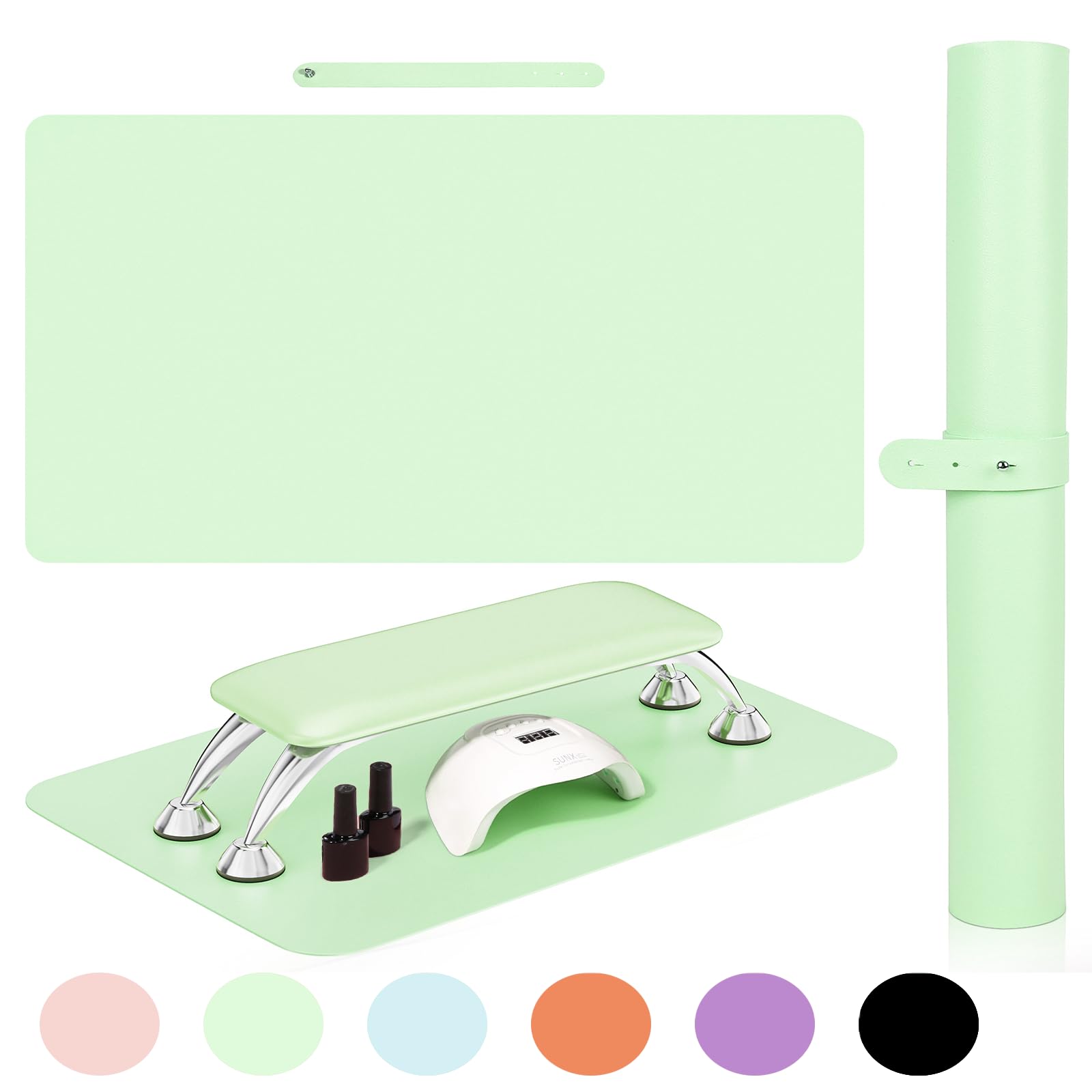 SHIMIDO Premium Soft Microfiber Leather Nail Art Table Mat - Non-Slip Arm Rest Cushion for Nail Technicians & DIY Manicures (Green) | Perfect for Salon, Home & Professional Nail Art Workspaces