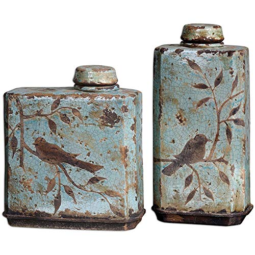 BOWERY HILL Distressed Light Sky Blue Decorative Storage Containers (Set of 2) - Perfect for Farmhouse Decor, Bathroom Organization & Rustic Home Accessories