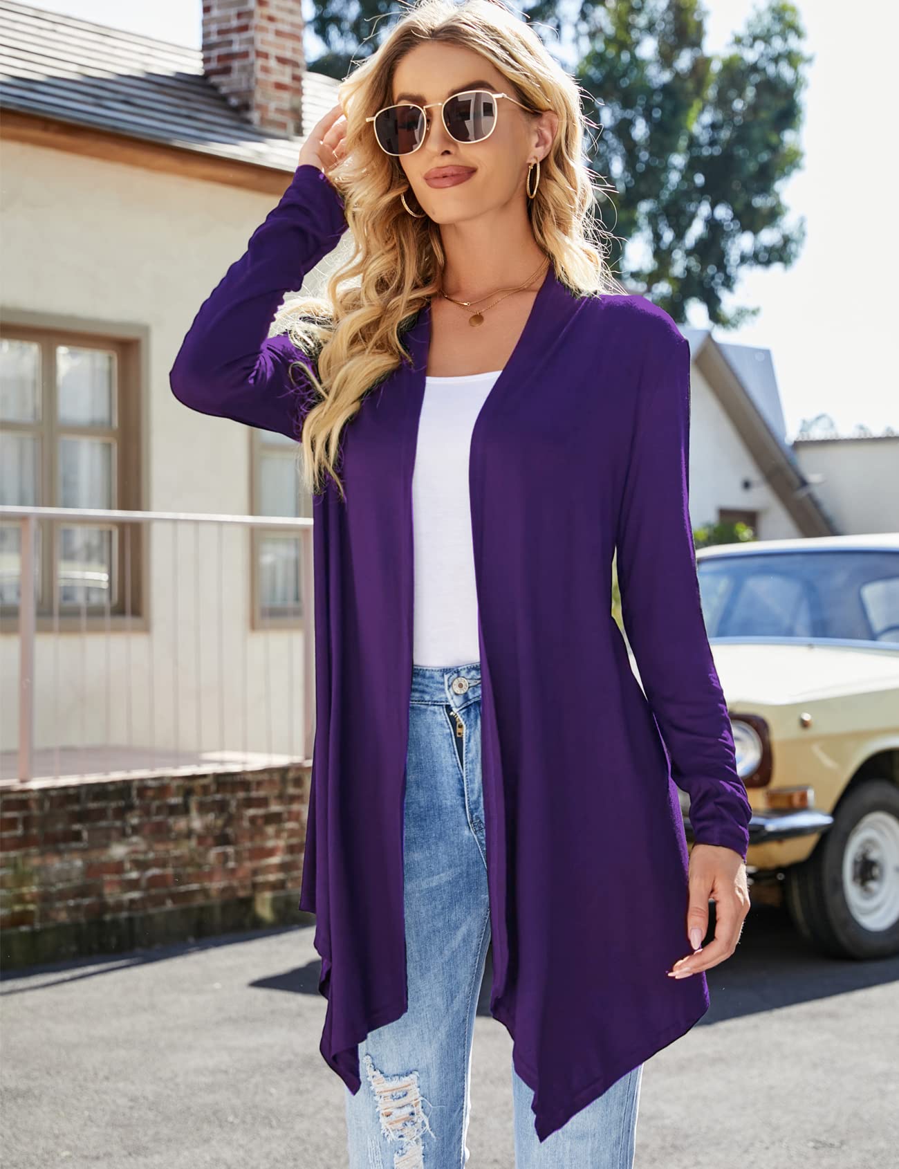 Women's Lightweight Draped Front Open Cardigan Sweater - Long Sleeve Casual Duster for Fall & Winter - Perfect for Office, Date Night and Layering Outfits