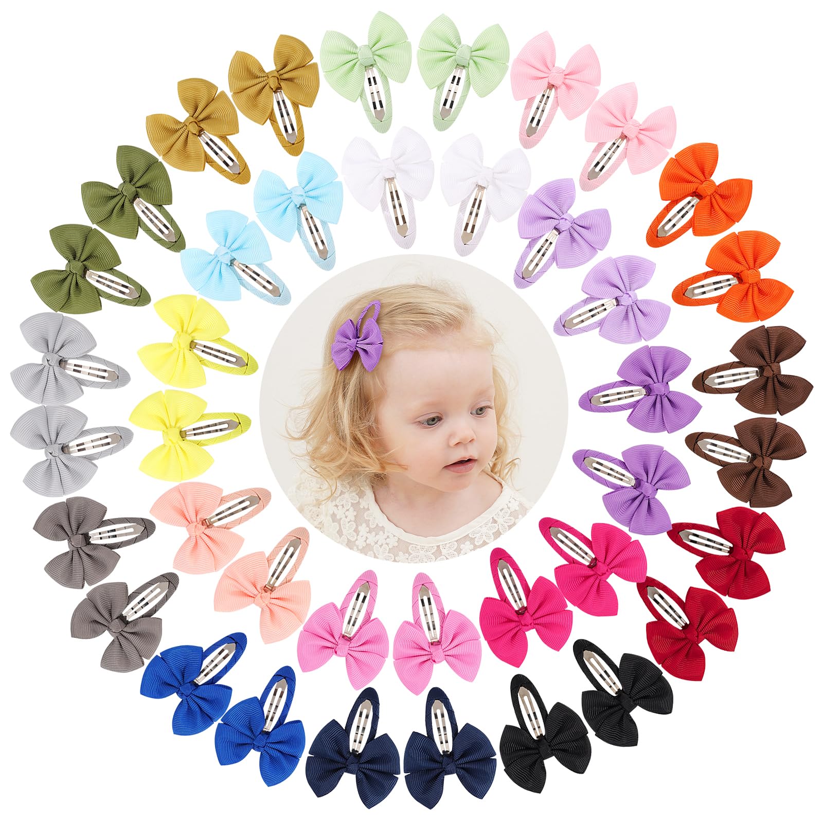 40PCS Snap Hair Bows Clips with Grosgrain Ribbon for Girls - 2 Inch Hair Accessories for Kids and Teens - Perfect for School, Parties, and Everyday Style