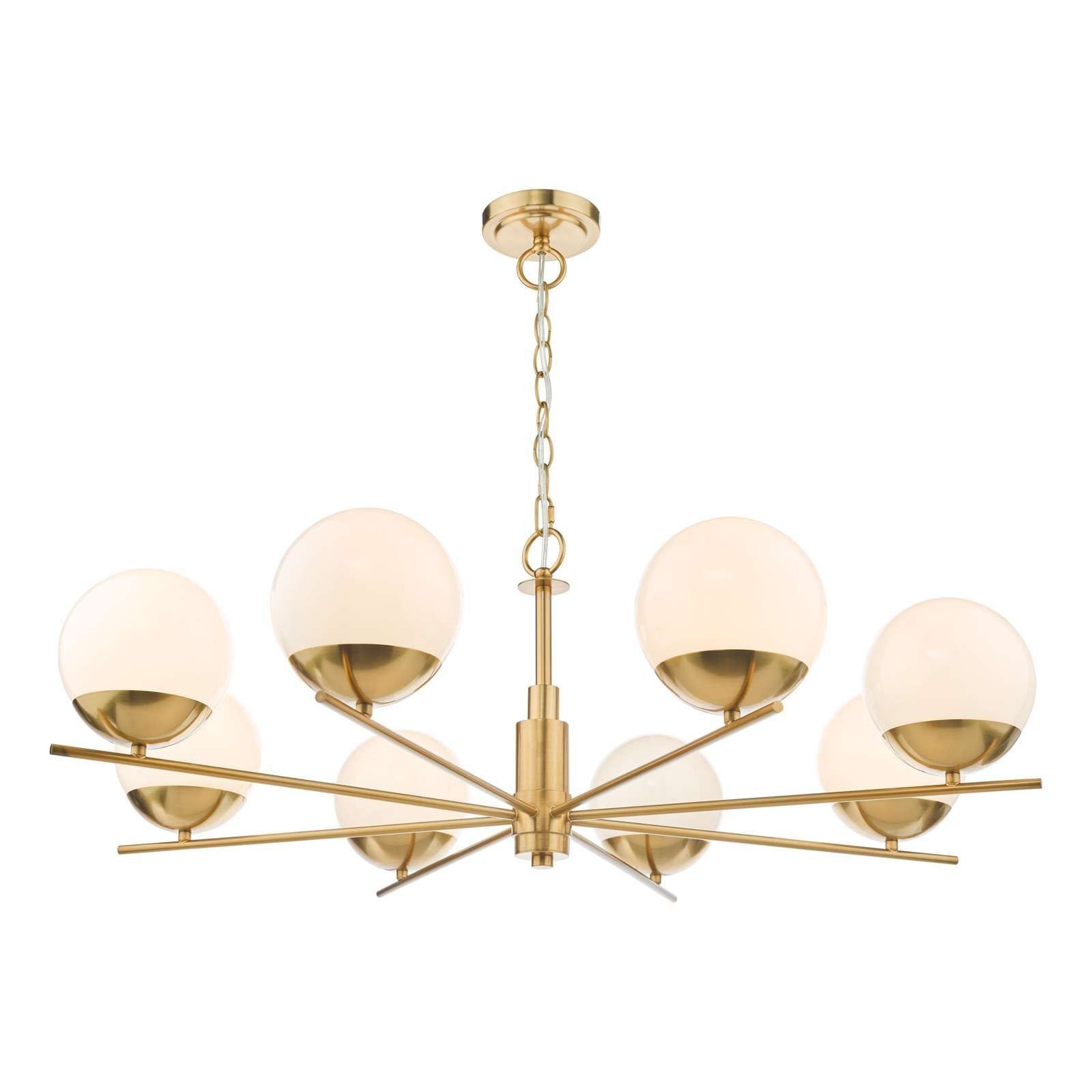Bombazine 8Lt Center Ceiling Light in Natural Brass & Opal Glass - IP20 Rated for Living Room, Bedroom, or Dining Room Lighting