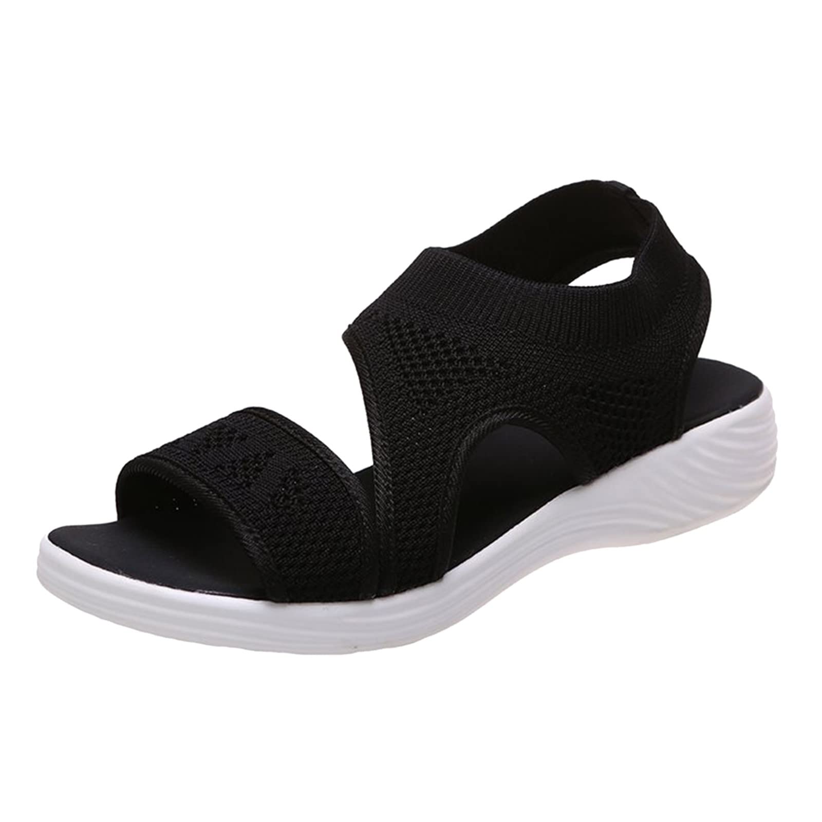 Women's Slip-On Elastic Knit Sandals - Breathable Casual Wedge Sneakers for Running, Fitness & Summer Walking | Non-Slip Open Toe Comfortable Sports Shoes | Perfect for Beach, Gym, Travel & Daily Wear