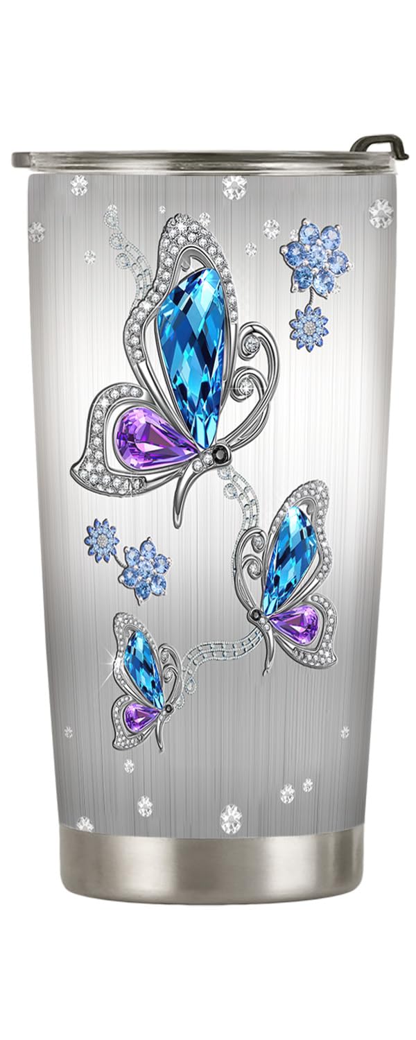 20oz Butterfly Coffee Tumbler - Insulated Travel Mug for Women, Valentine's Day Gift for Her, Perfect for Office & Commuting